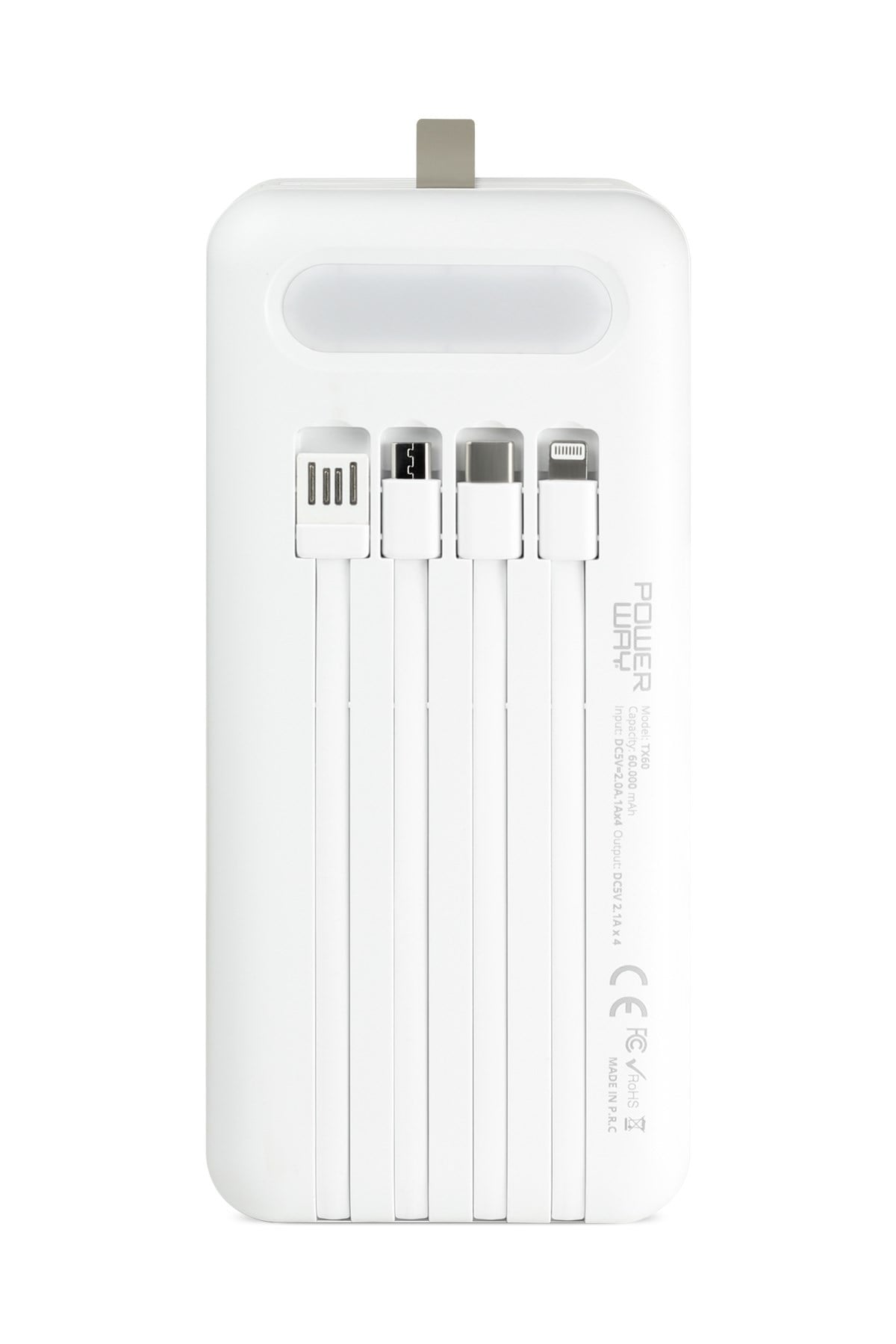 Powerway TX60 Beyaz 60.000 mAh Çoklu Çıkış Dijital Göstergeli Ekstra Kablolu Powerbank