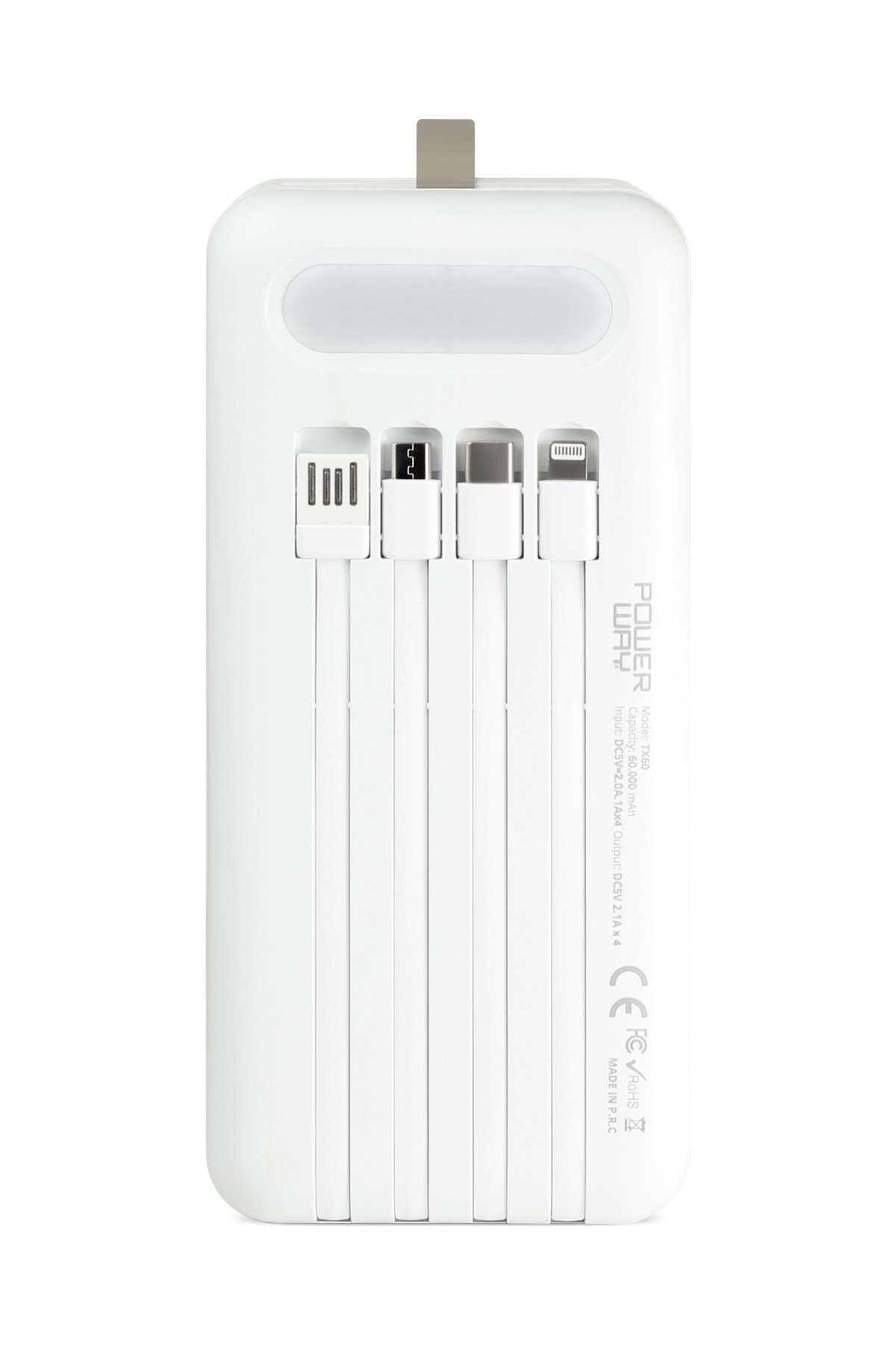 Powerway TX60 Beyaz 60.000 mAh Çoklu Çıkış Dijital Göstergeli Ekstra Kablolu Powerbank