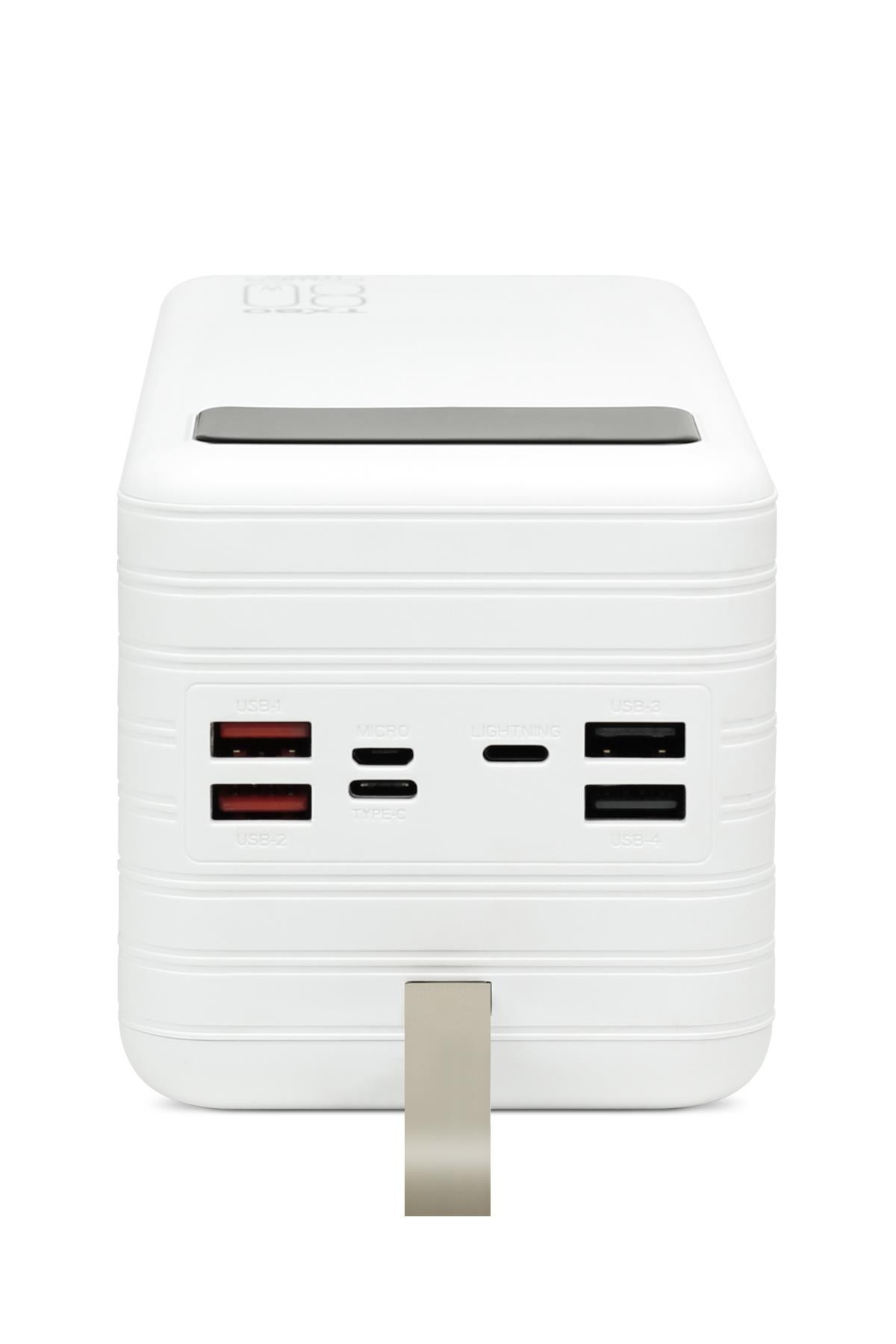Powerway TX80 Beyaz 80.000 mAh Çoklu Çıkış Dijital Göstergeli Ekstra Kablolu Powerbank