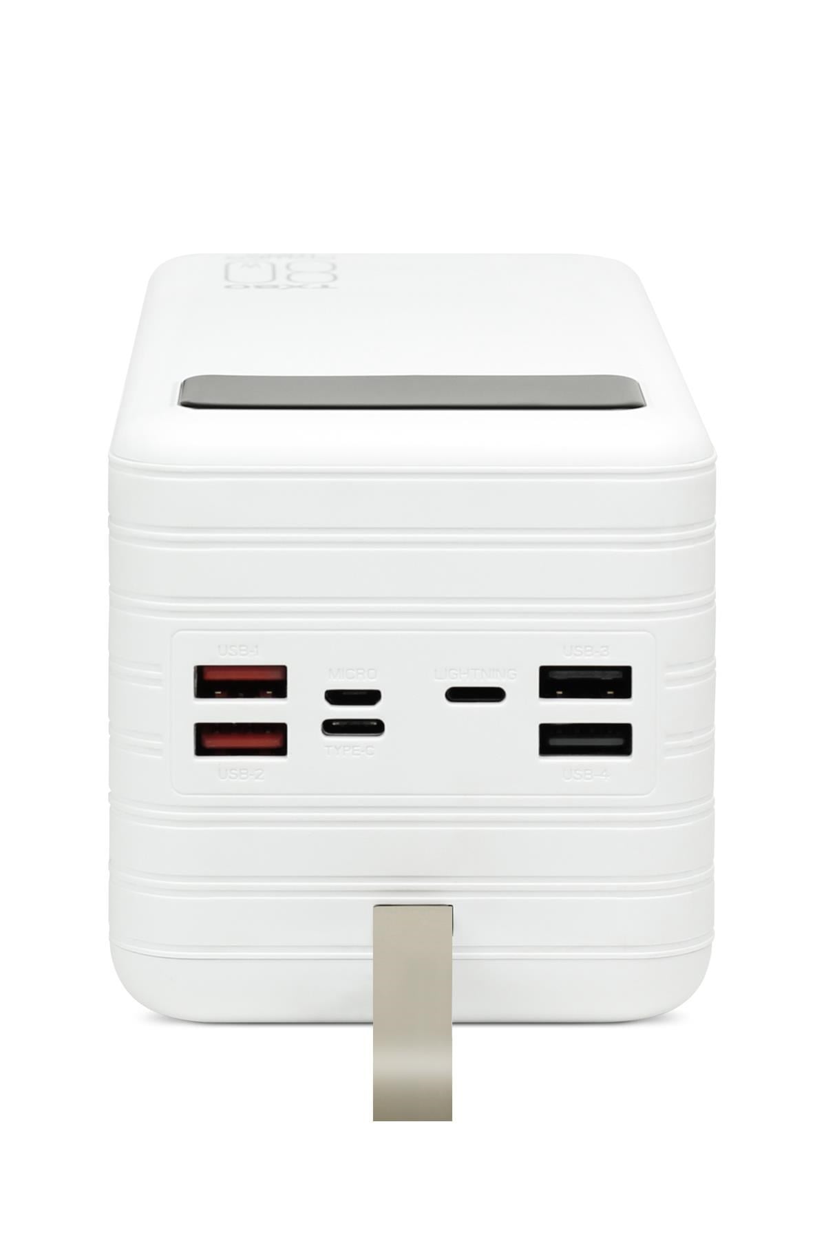 Powerway TX80 Beyaz 80.000 mAh Çoklu Çıkış Dijital Göstergeli Ekstra Kablolu Powerbank