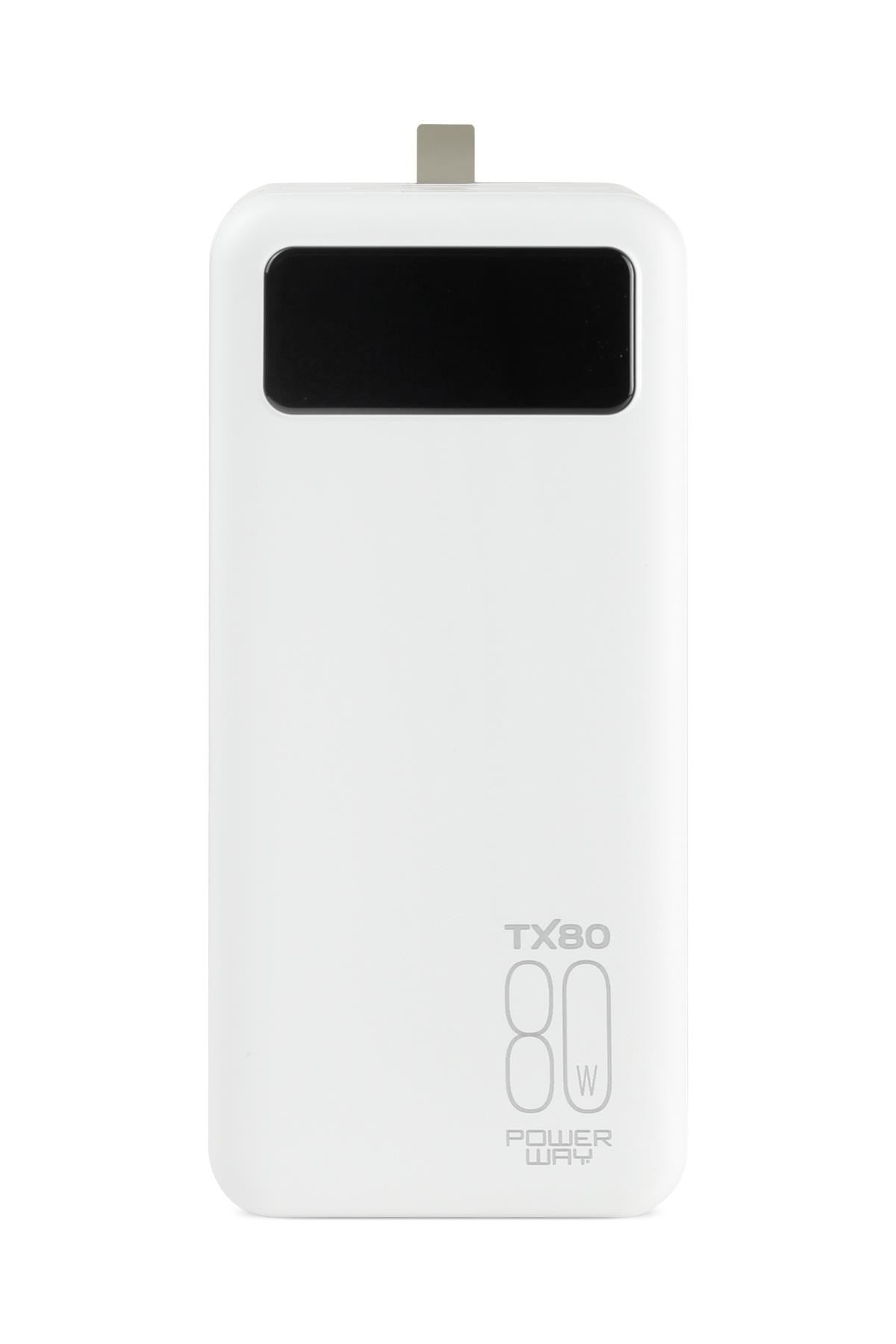Powerway TX80 Beyaz 80.000 mAh Çoklu Çıkış Dijital Göstergeli Ekstra Kablolu Powerbank
