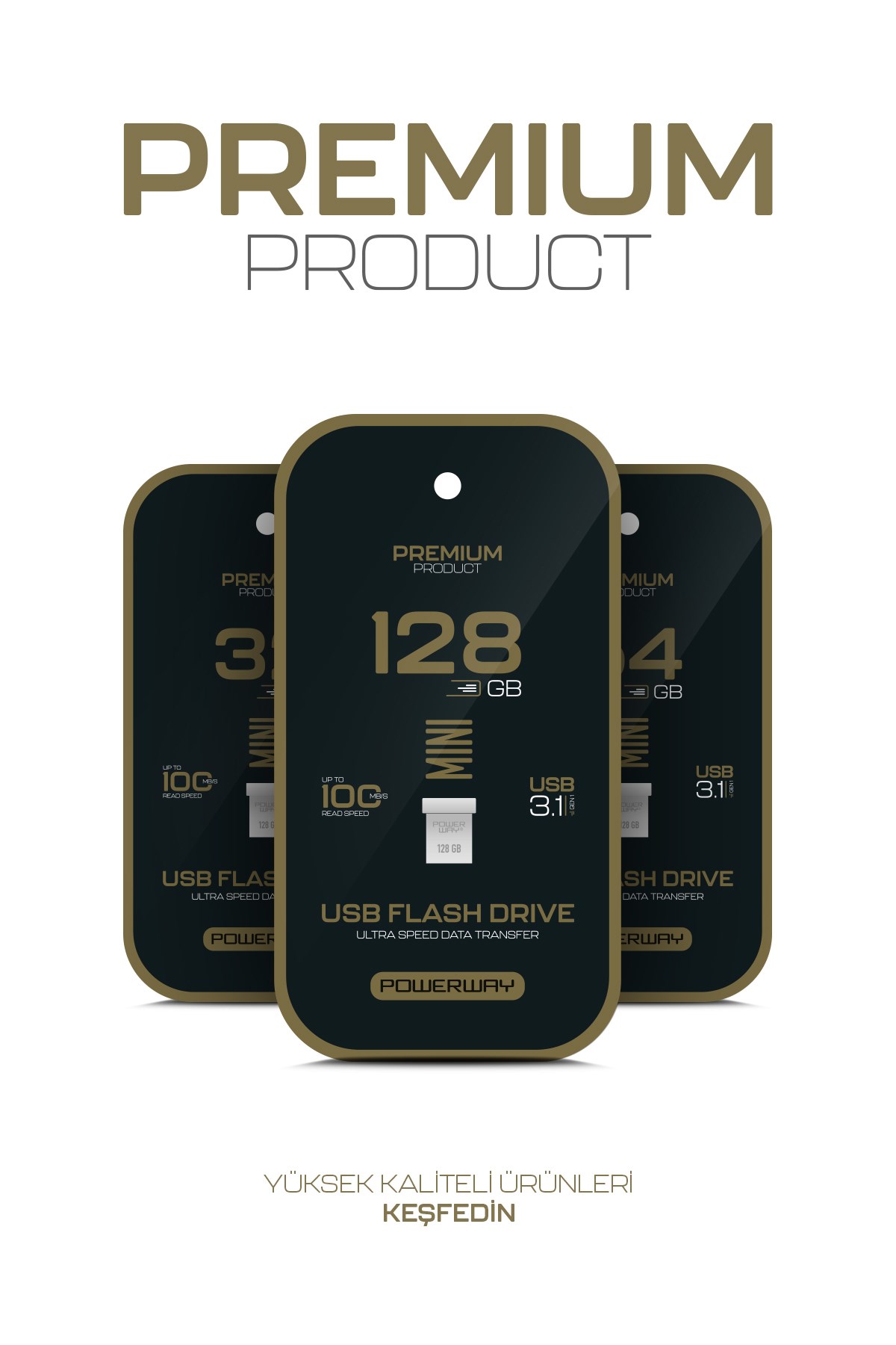 Premium 64 GB Mini USB 3.1 Metal Gövde Ultra Hızlı Flash Bellek Data Traveler
