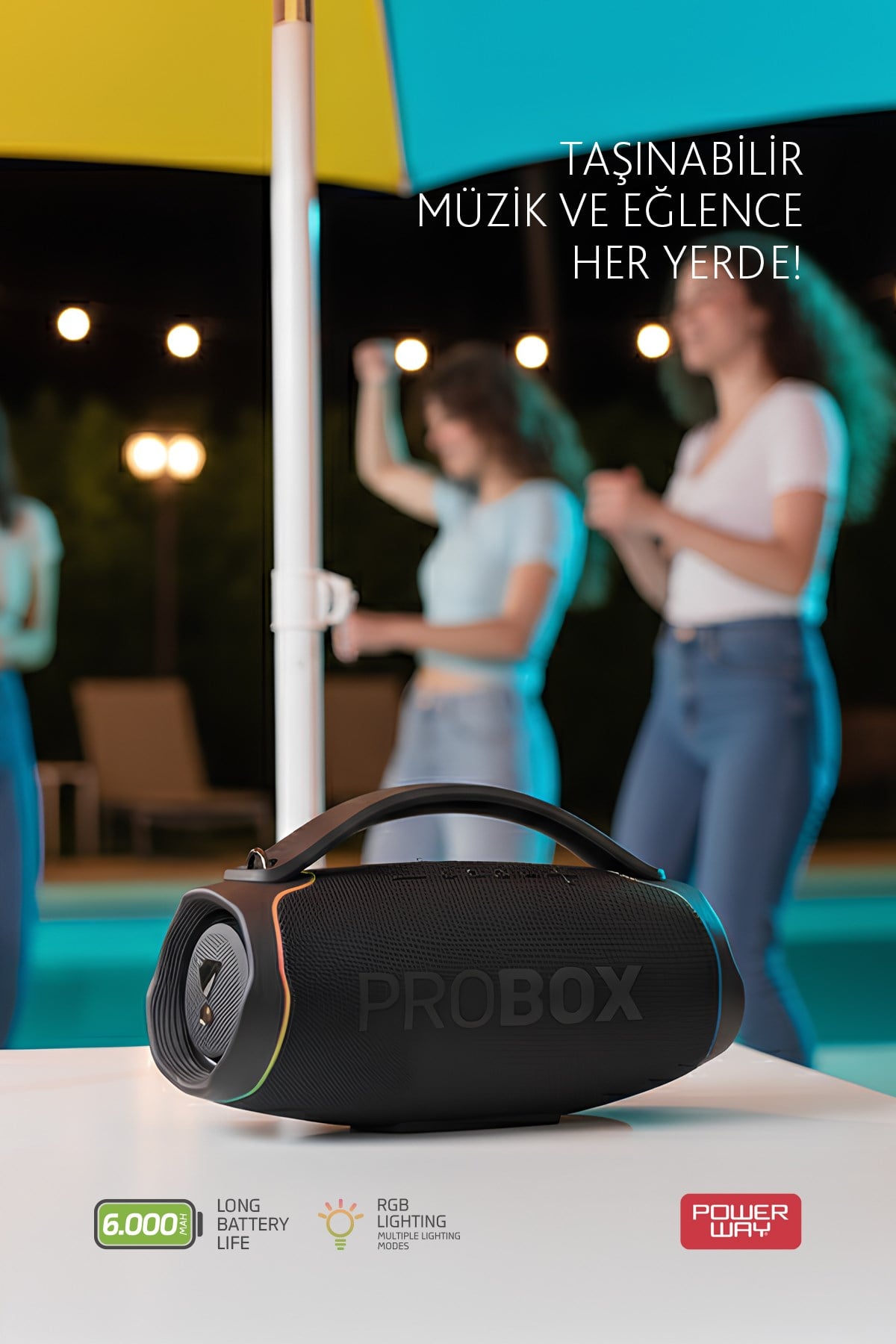 Probox 110W Güç Usb Hafıza Kartı Aux Fm Led Işıklı Bluetooth Hoparlör Hi-Fi Ses Bombası