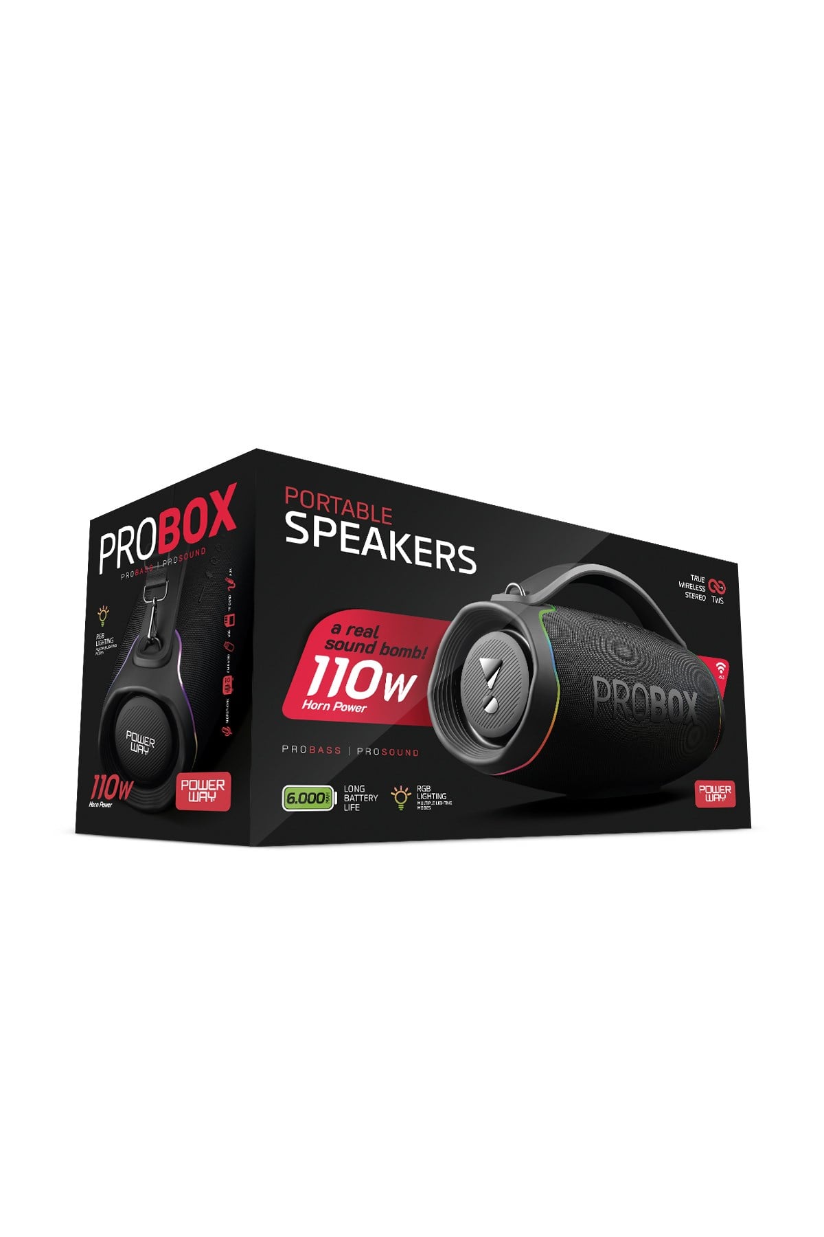 Probox 110W Güç Usb Hafıza Kartı Aux Fm Led Işıklı Bluetooth Hoparlör Hi-Fi Ses Bombası