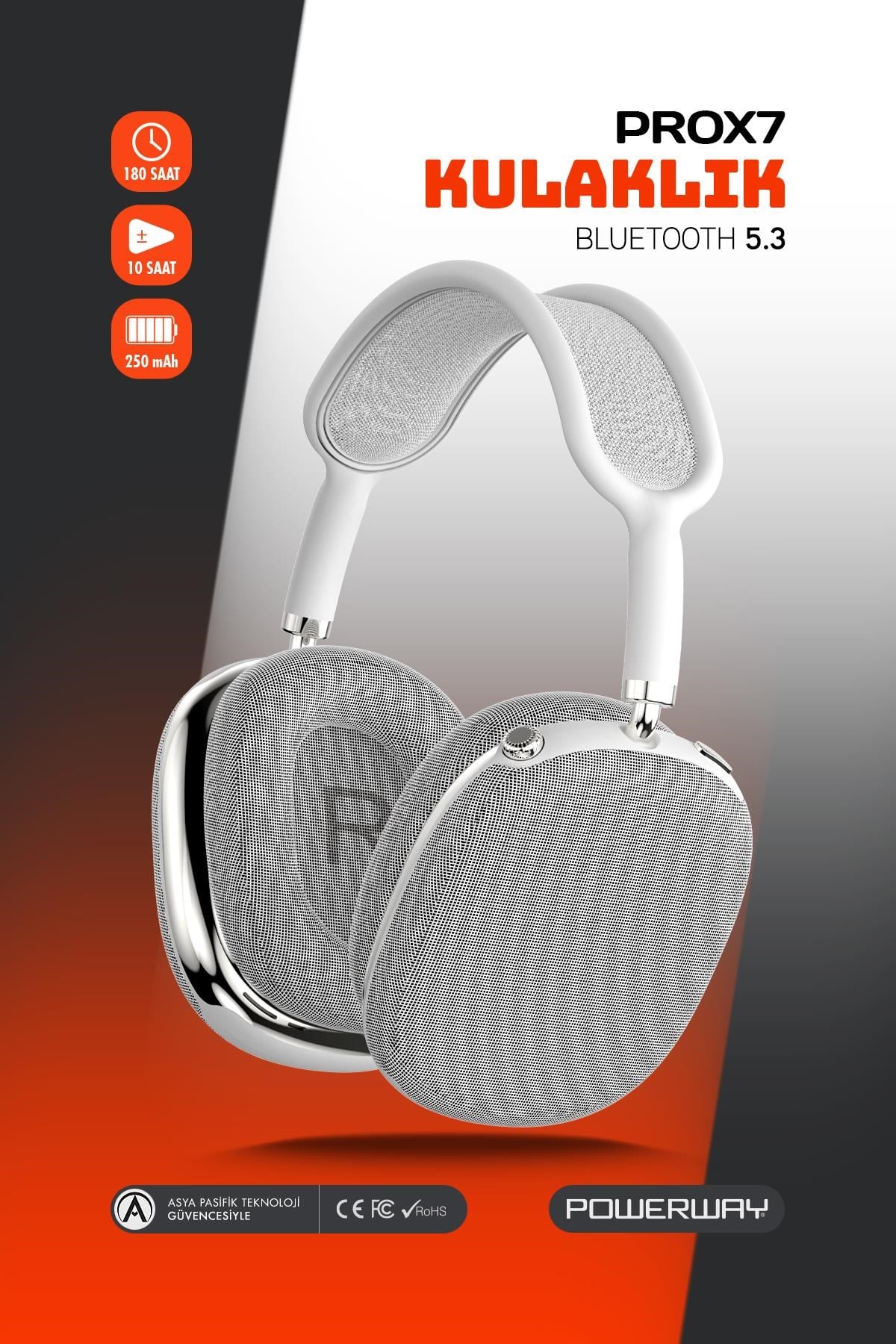Prox7 Kulak Üstü Bluetooth Kulaklık BTV 5.3 250 mAh 10 Saat Çalışma 180 Saat Bekleme Süresi