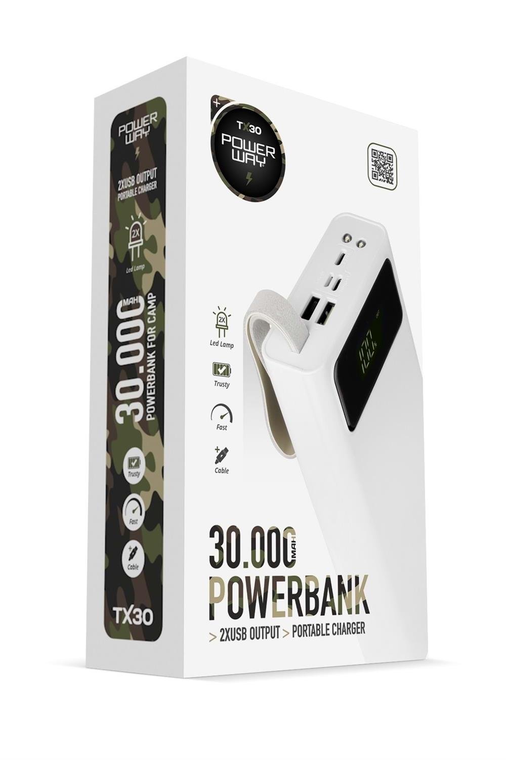 TX30 Beyaz Led Işıklı Dijital Göstergeli 30.000 mAh (Gerçek 30.000 mAh Garantili) Powerbank