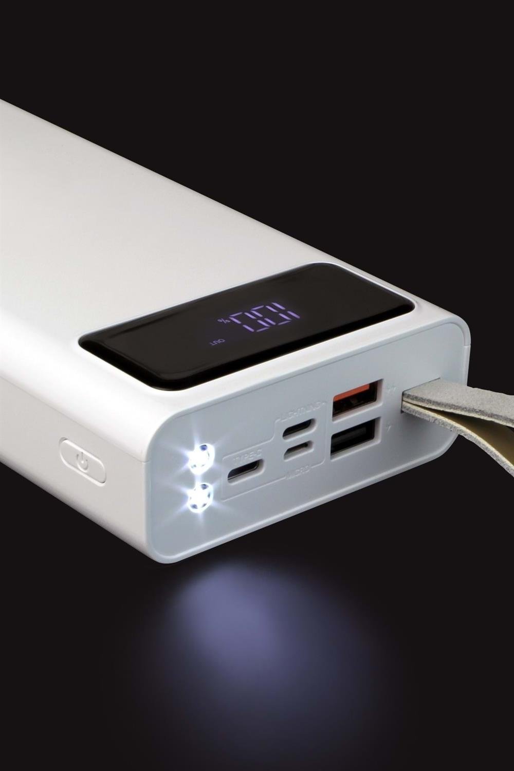 TX30 Beyaz Led Işıklı Dijital Göstergeli 30.000 mAh (Gerçek 30.000 mAh Garantili) Powerbank