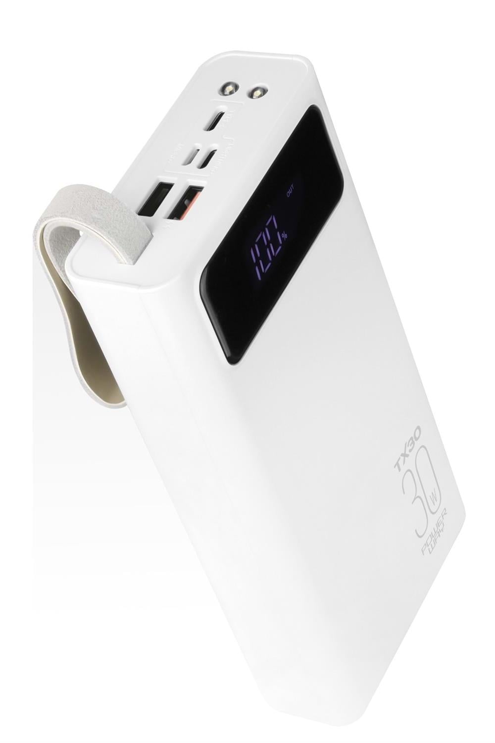 TX30 Beyaz Led Işıklı Dijital Göstergeli 30.000 mAh (Gerçek 30.000 mAh Garantili) Powerbank