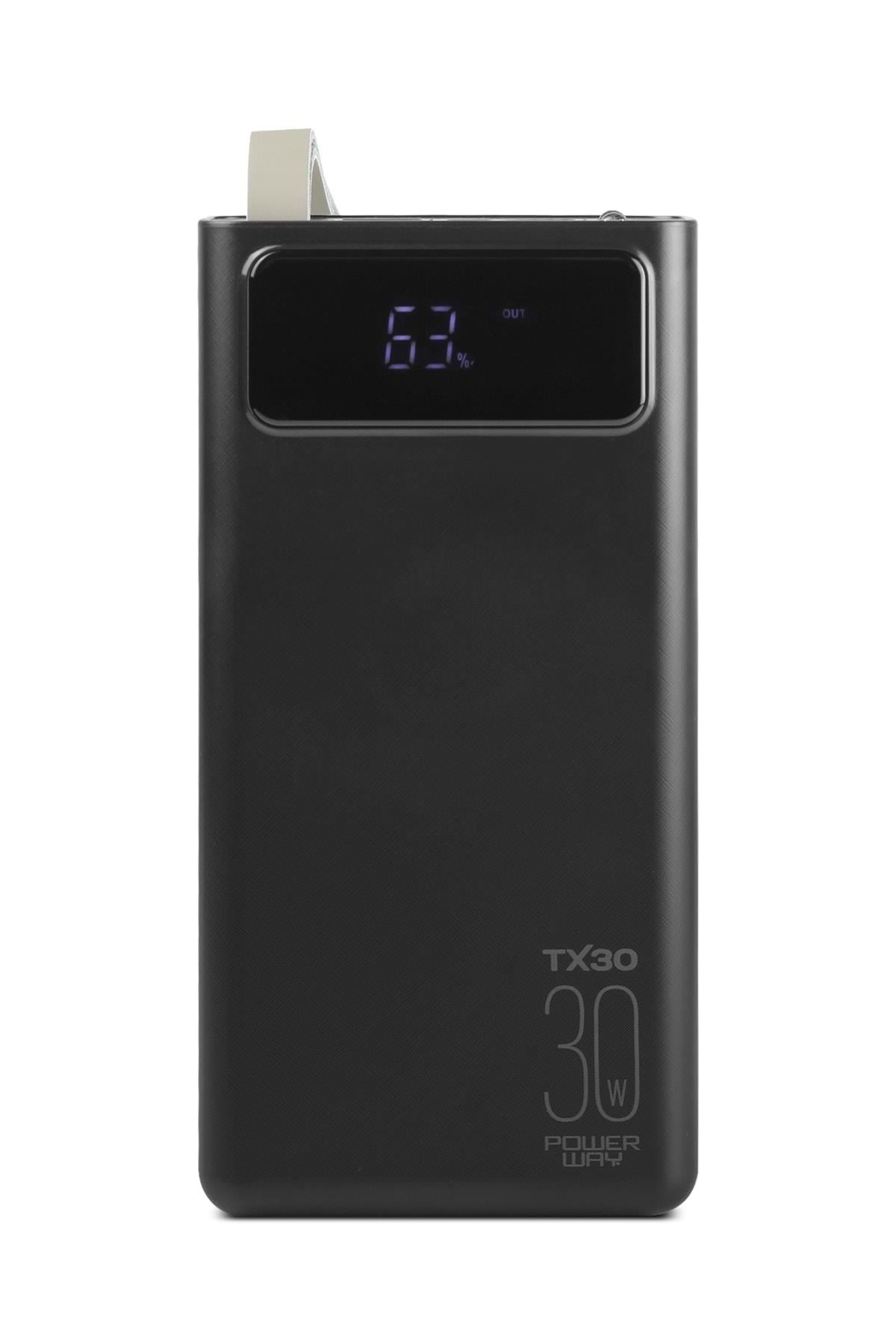 TX30 Siyah Led Işıklı Dijital Göstergeli 30.000 mAh (Gerçek 30.000 mAh Garantili) Powerbank