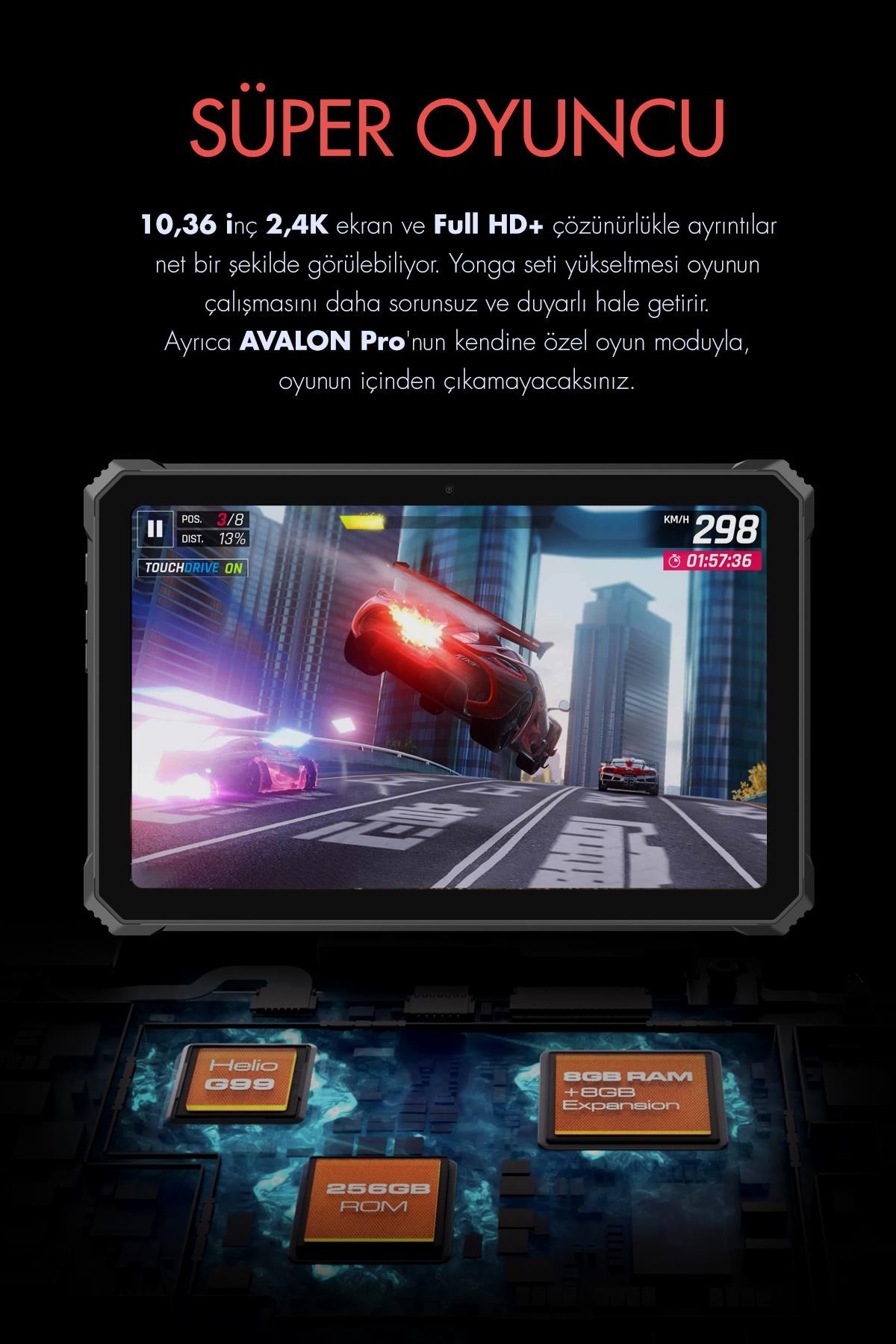 Vorcom Avalon 256 GB Hafıza 8 GB Ram 10.36 Inc FHD 22.000 mAh Pil Harman Kardon Profesyonel Oyuncu Tableti
