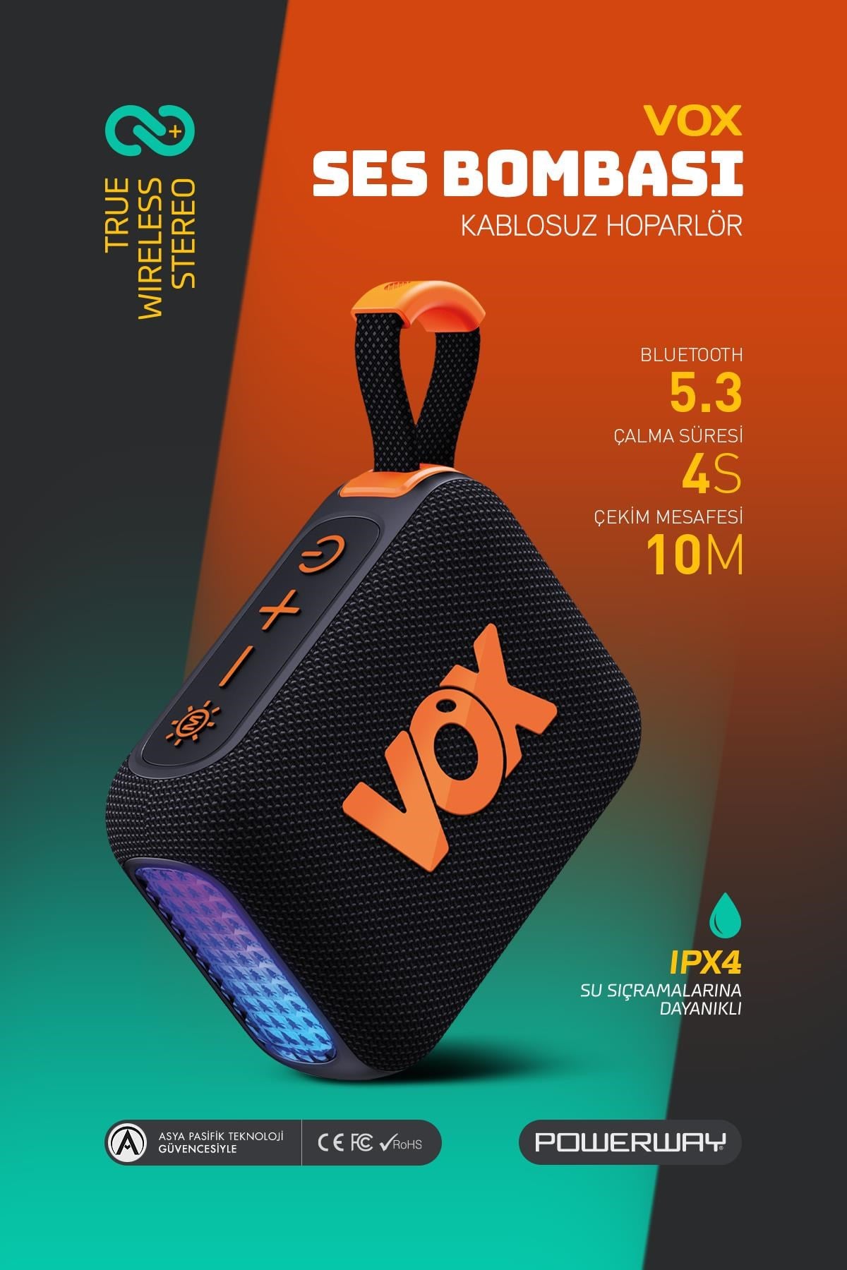 Vox Usb Hafıza Kartı Aux Led Işıklı Bluetooth Hoparlör Hi-Fi Ses Bombası