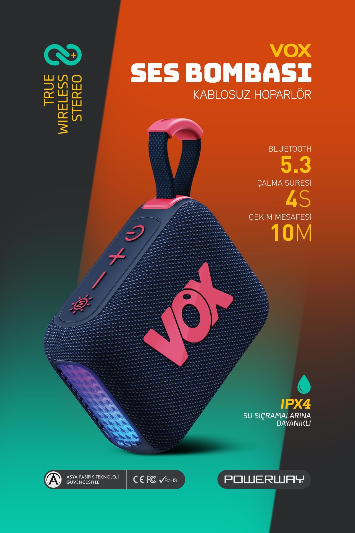 Vox Usb Hafıza Kartı Aux Led Işıklı Bluetooth Hoparlör Hi-Fi Ses Bombası