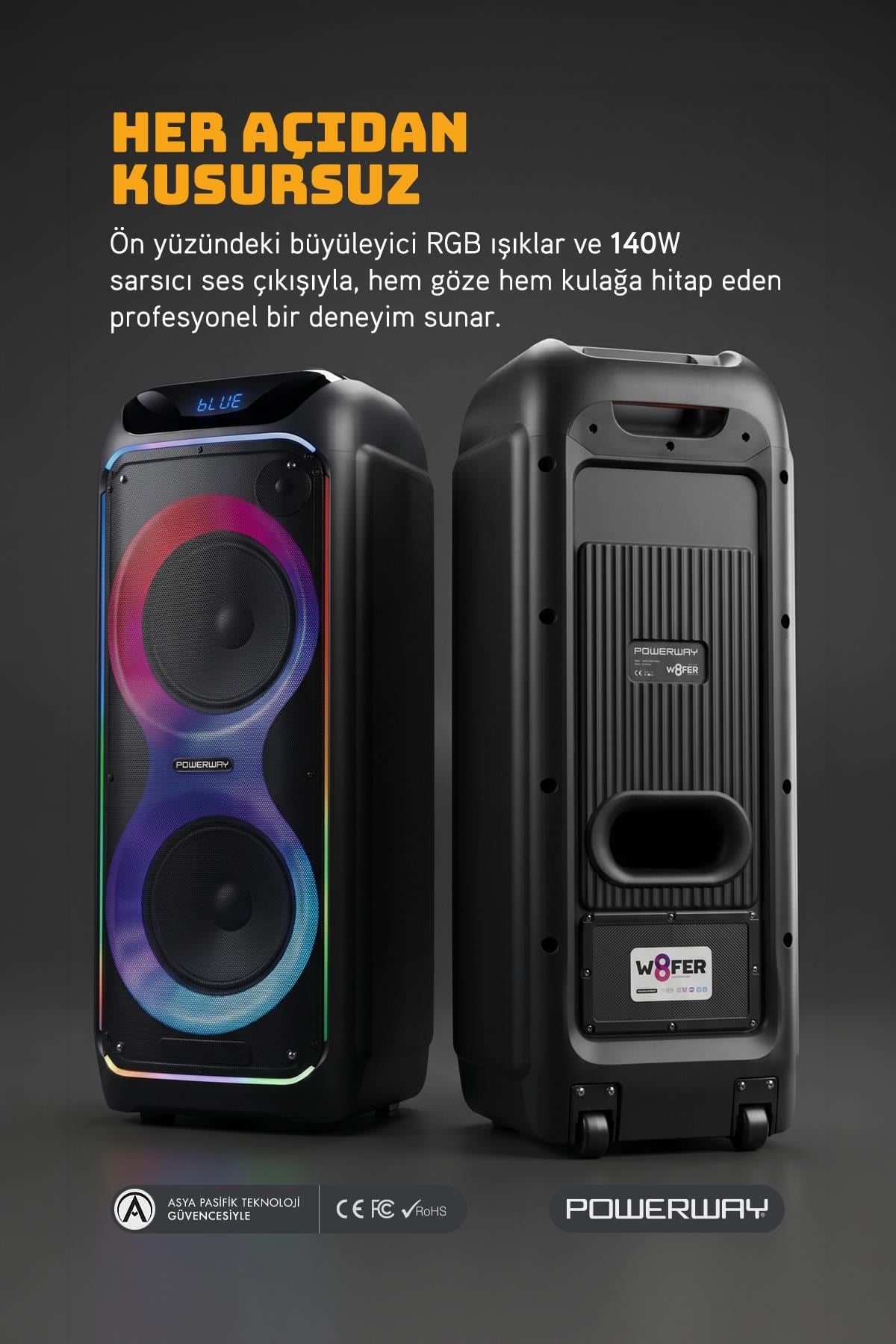 WOOFER 140W Hoparlör Gitar Saz Girişli Karaoke Parti Ses Sistemi Dijital Ekran +Bass