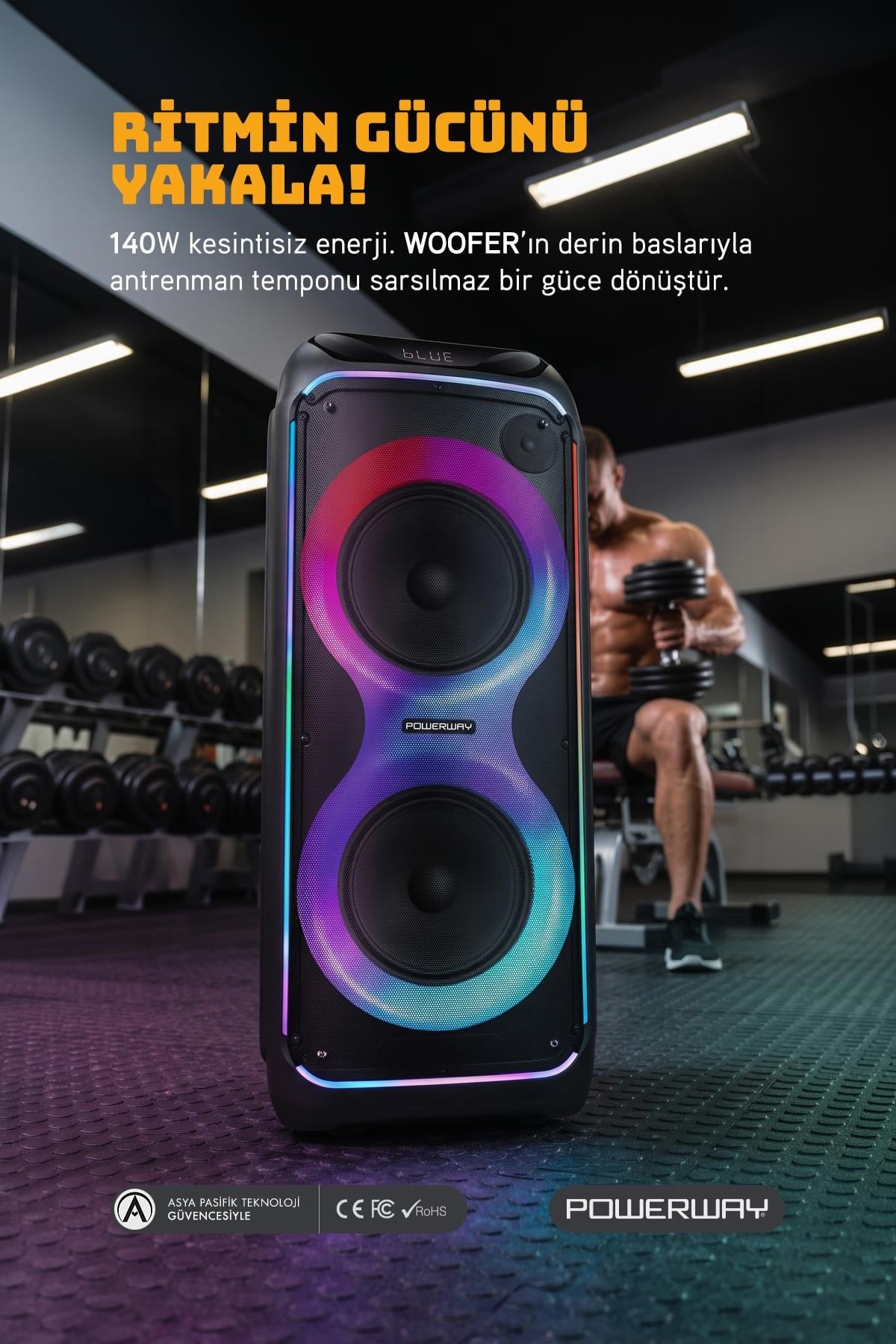 WOOFER 140W Hoparlör Gitar Saz Girişli Karaoke Parti Ses Sistemi Dijital Ekran +Bass