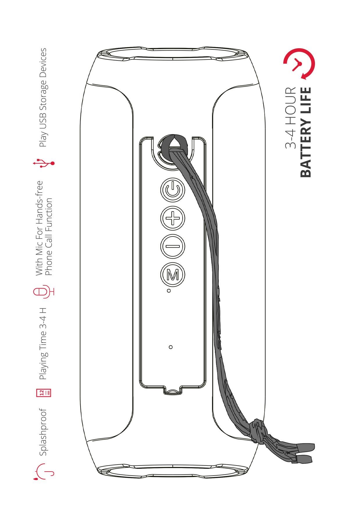 WRX01 90 dB SD Kart Aux Usb Girişli Siyah Kablosuz Bluetooth Speaker Hoparlör Ses Bombası FM Radyo