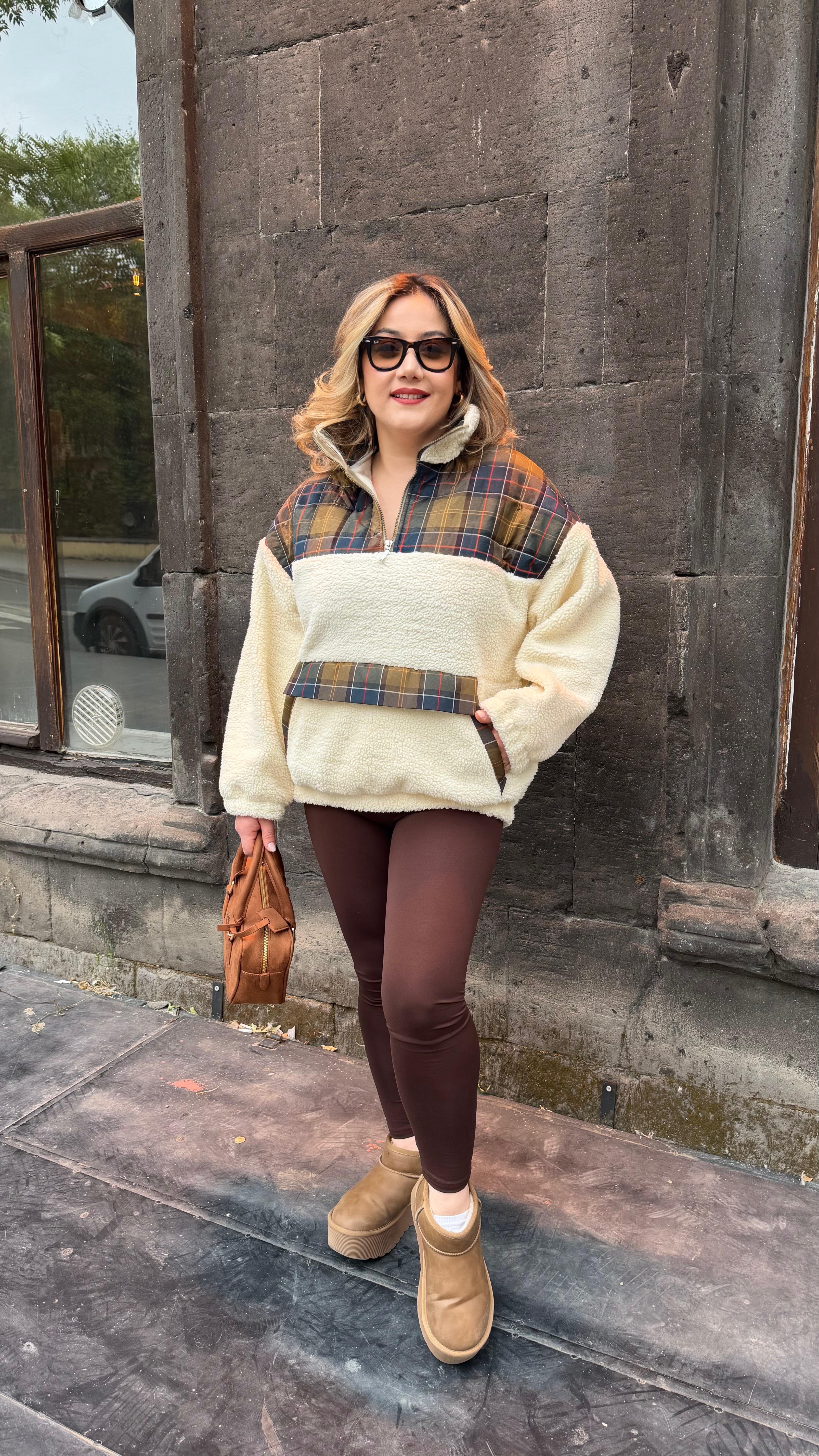 BAKLAVA DESEN PELUŞ SWEAT HAKİ