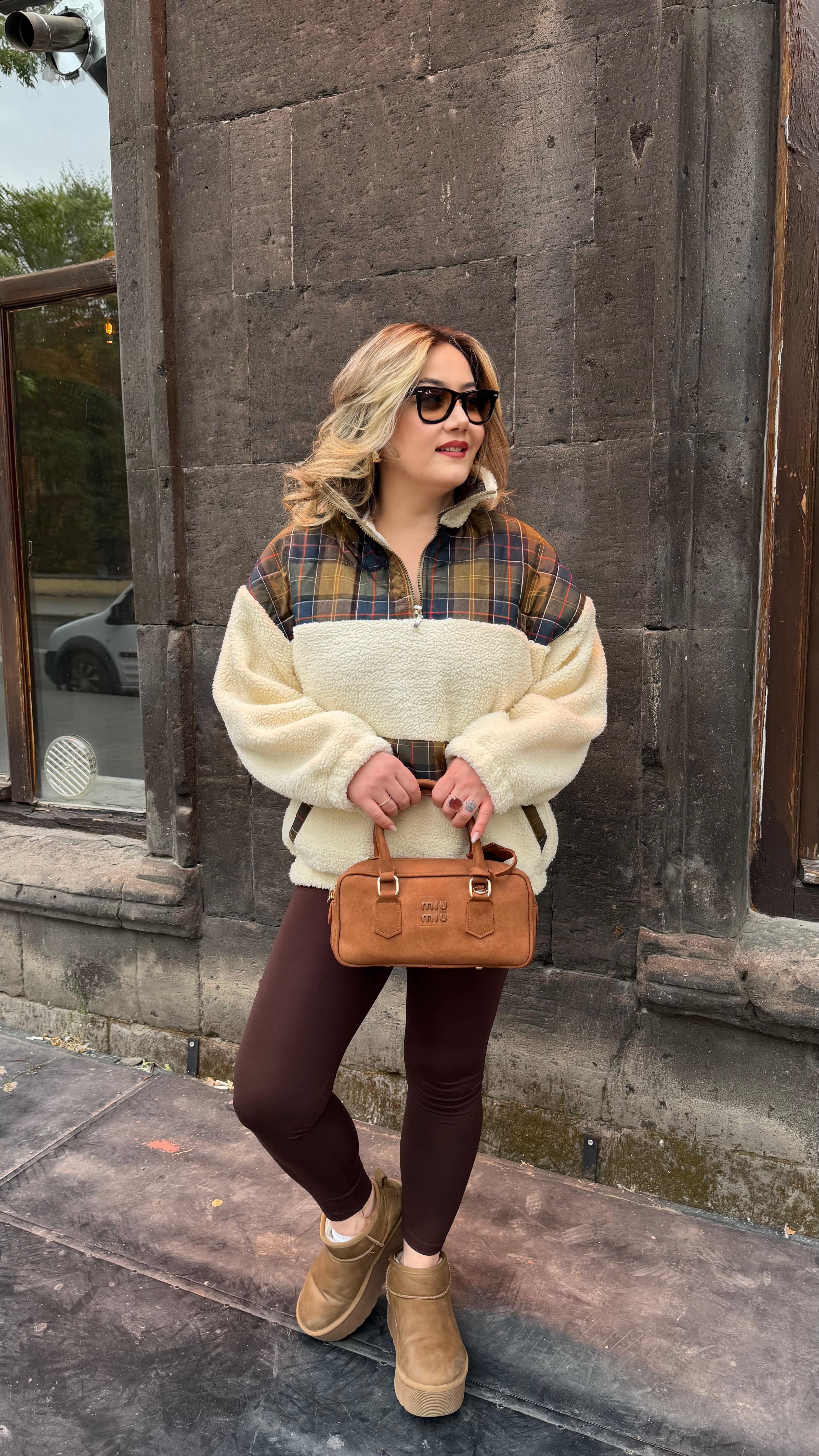 BAKLAVA DESEN PELUŞ SWEAT HAKİ