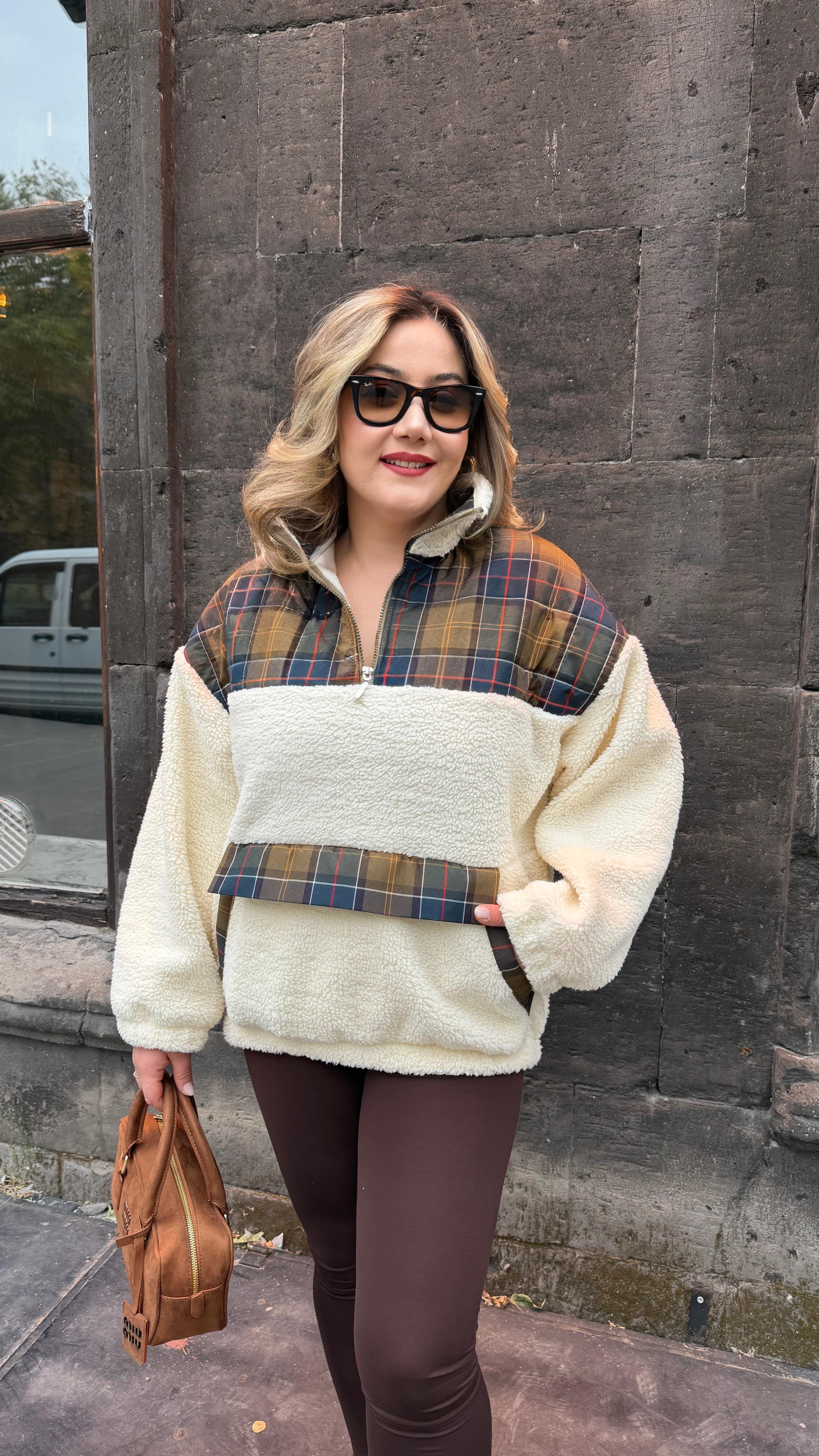 BAKLAVA DESEN PELUŞ SWEAT HAKİ