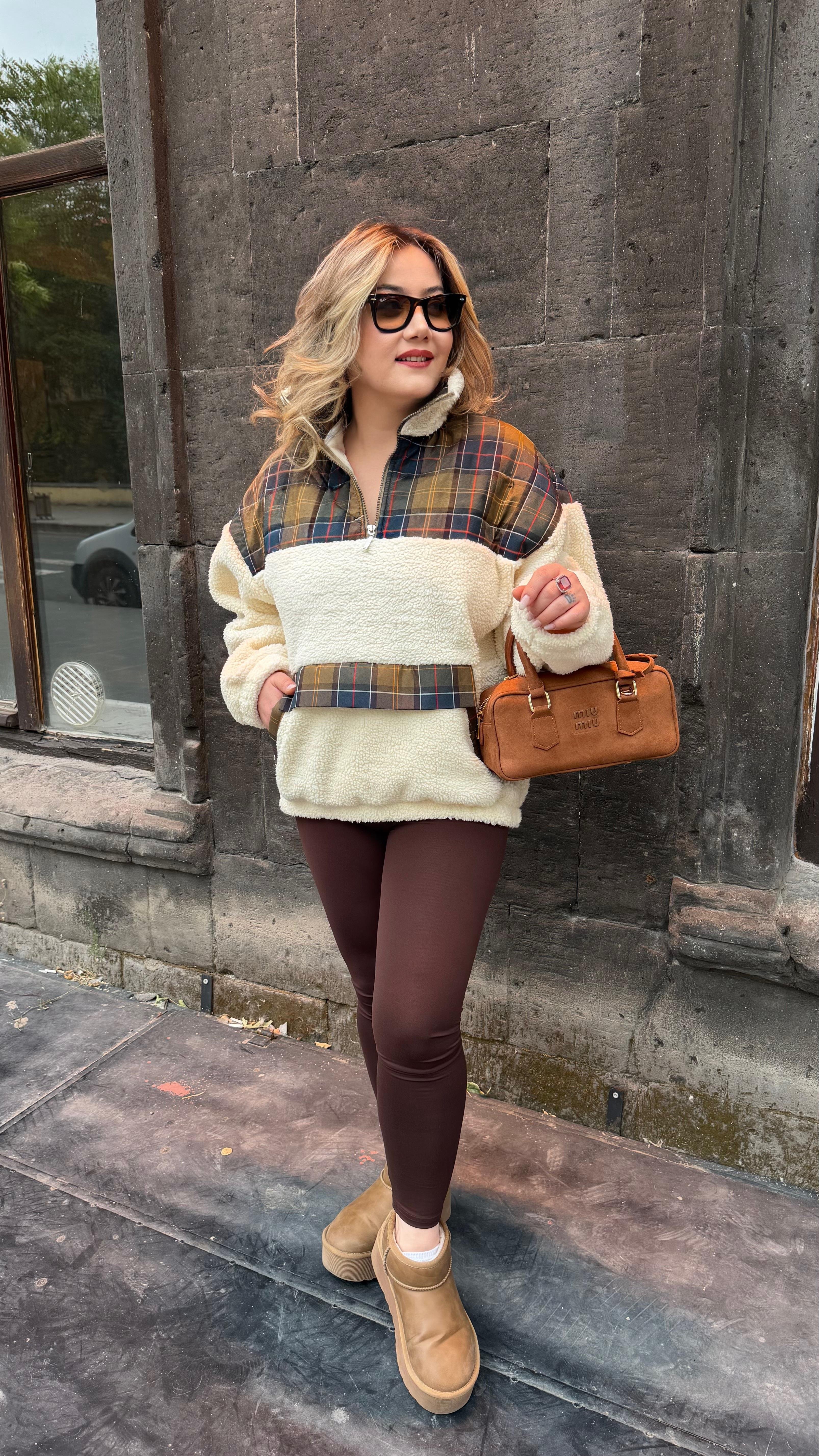 BAKLAVA DESEN PELUŞ SWEAT HAKİ
