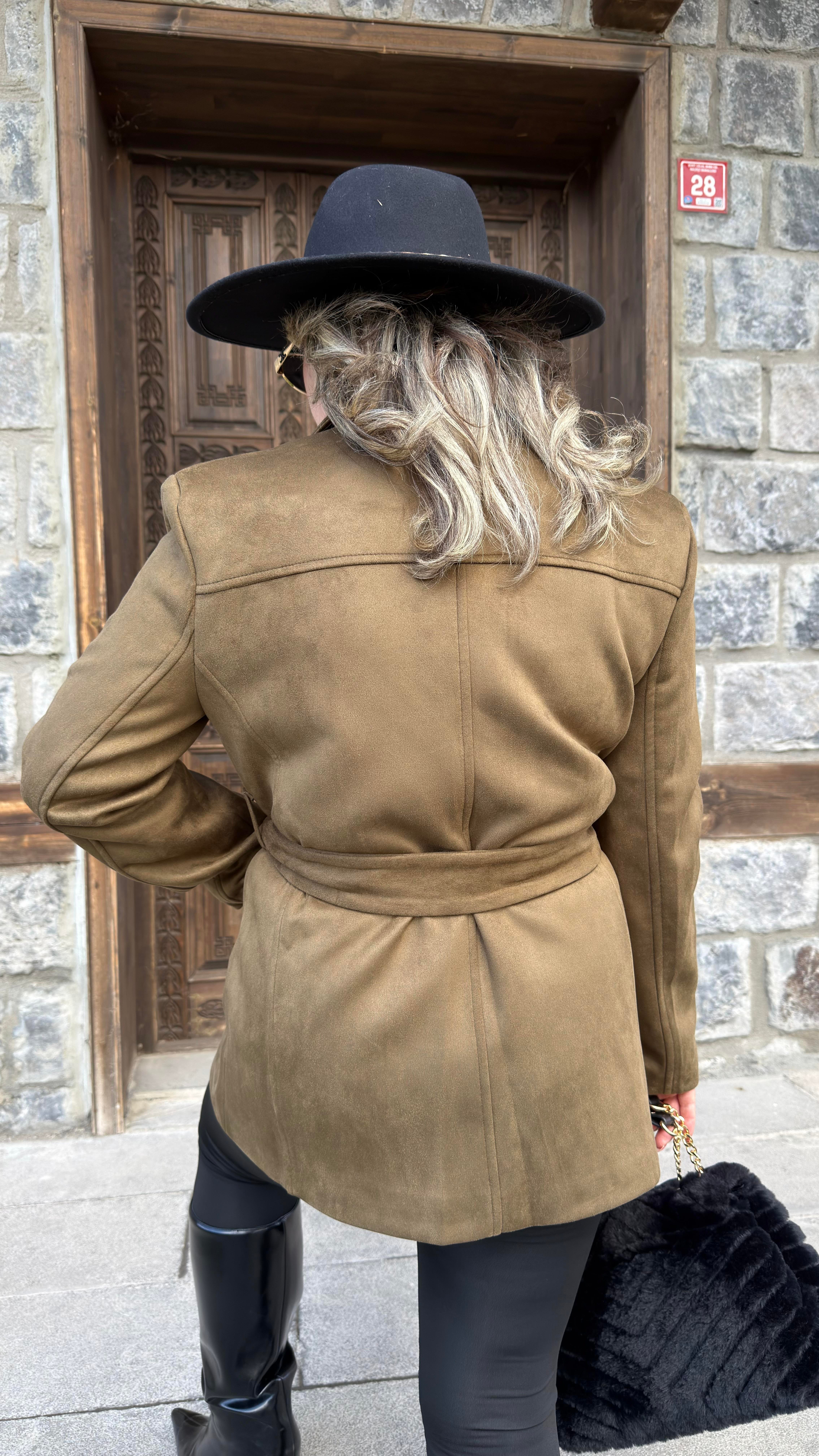 BELDEN KUŞAKLI SÜET CEKET HAKİ 