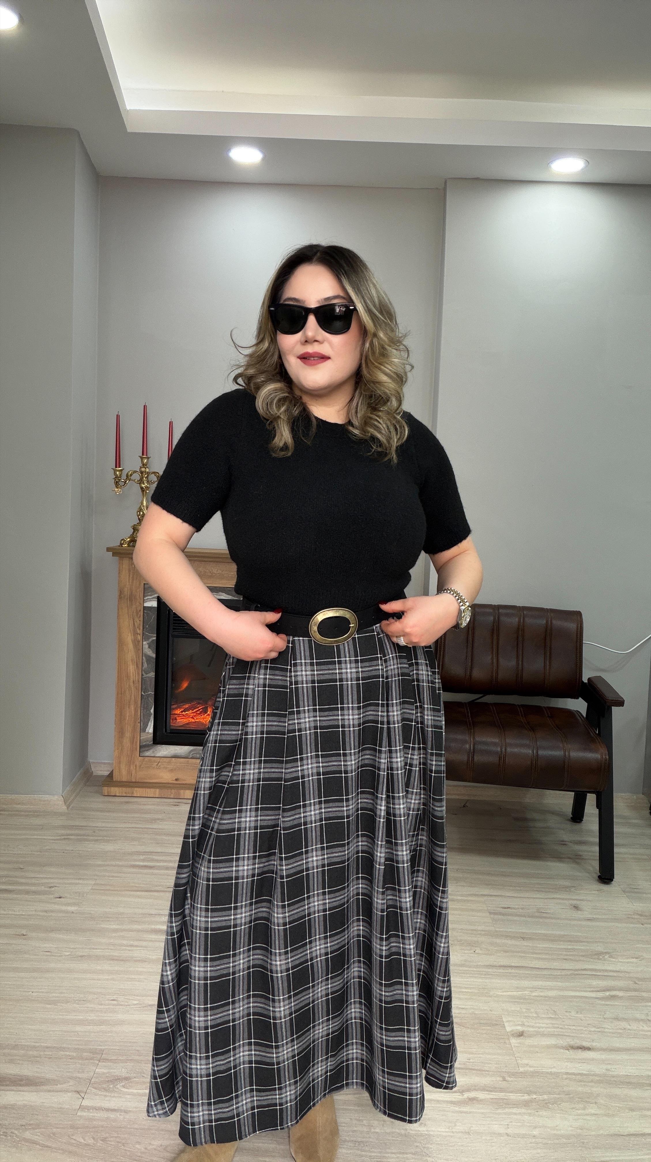 BELDEN LASTİKLİ EKOSE ETEK SİYAH
