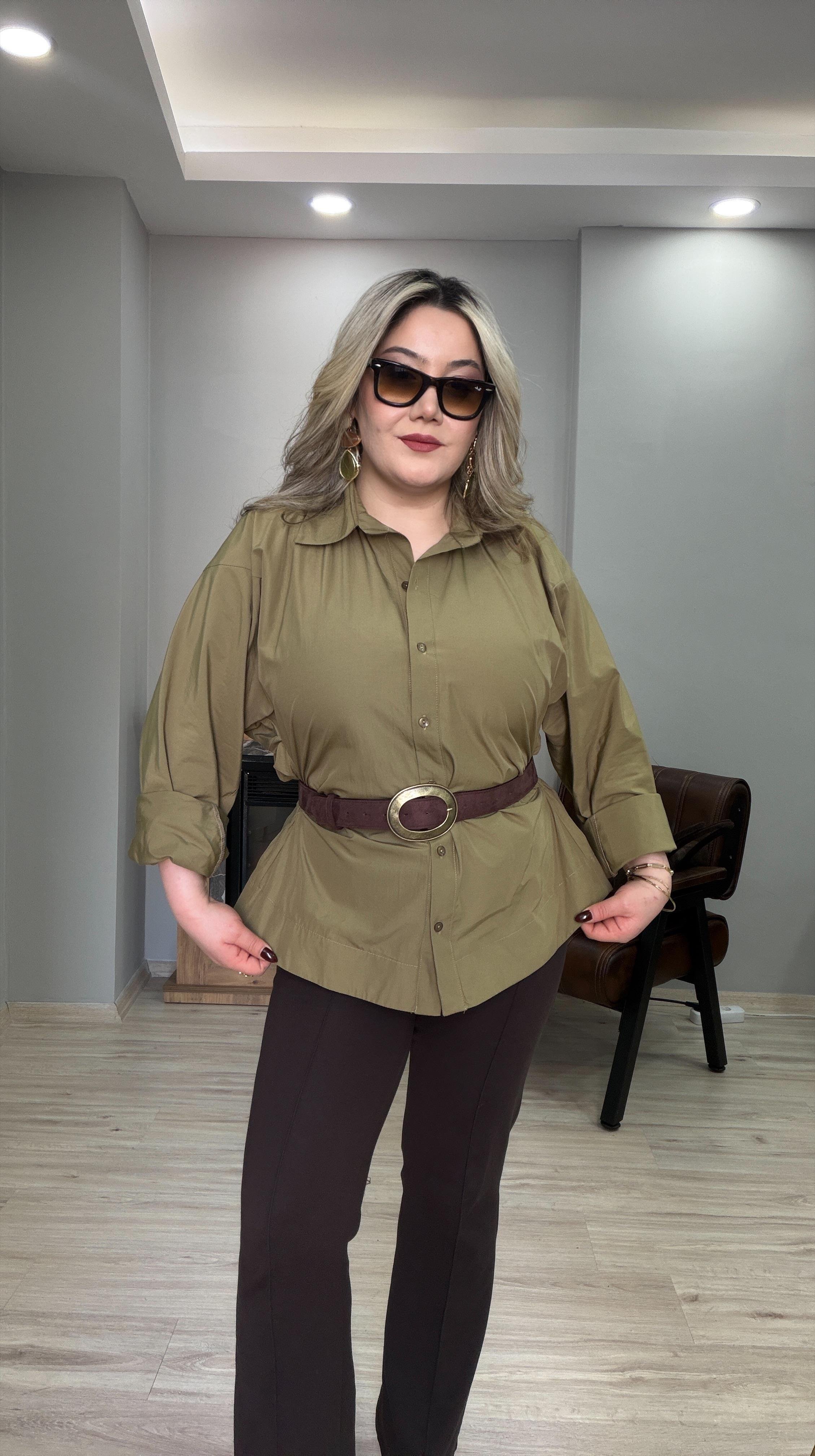 BELİ LASTİKLİ POPLİN GÖMLEK HAKİ 