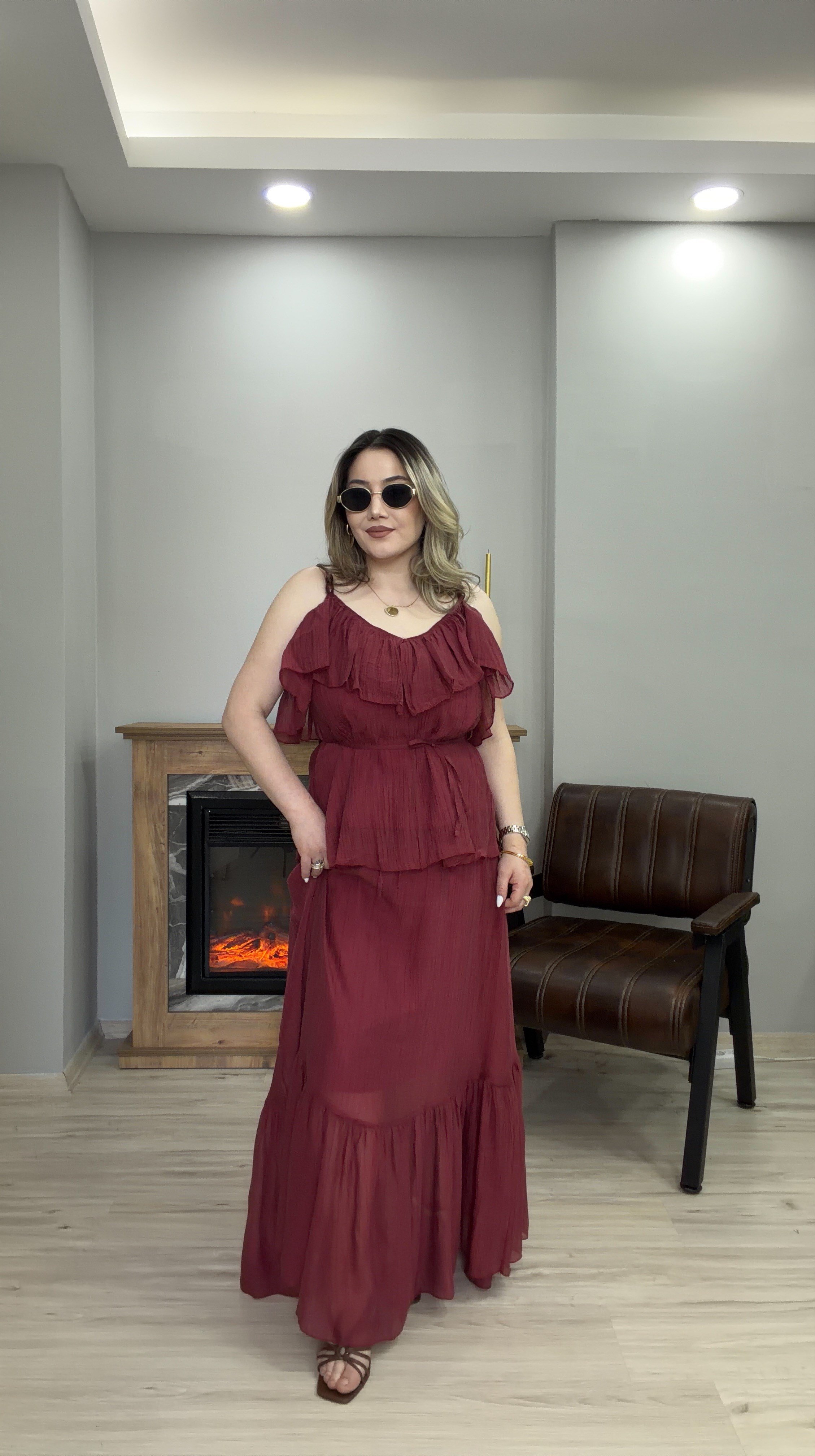 BELİ LASTİKLİ TENSEL ETEK BORDO
