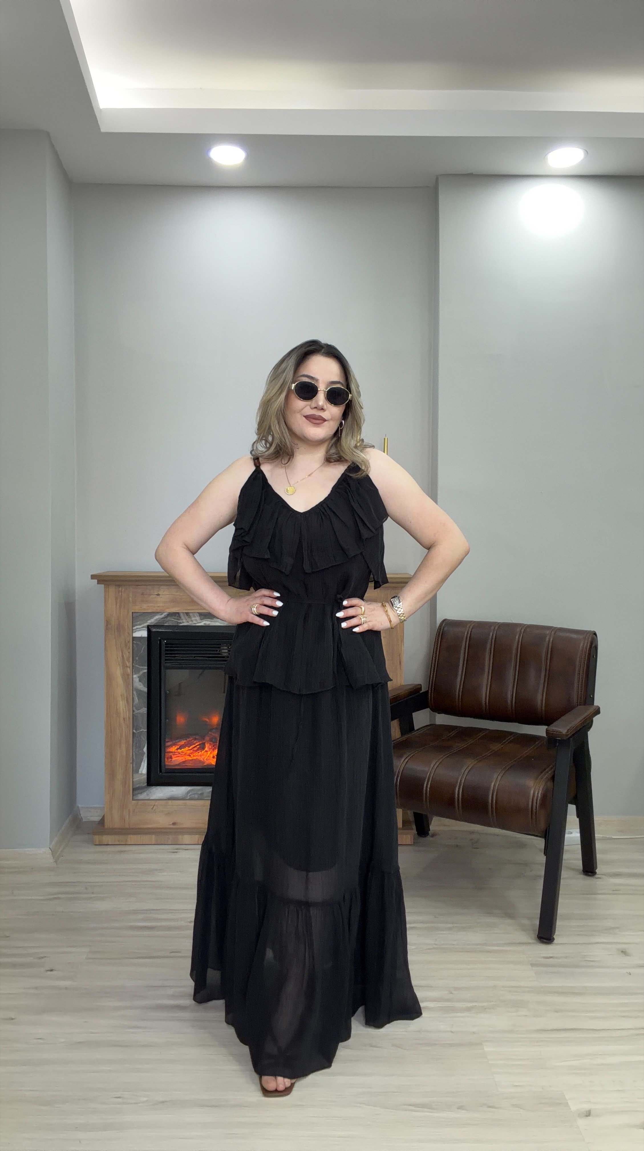 BELİ LASTİKLİ TENSEL ETEK SİYAH