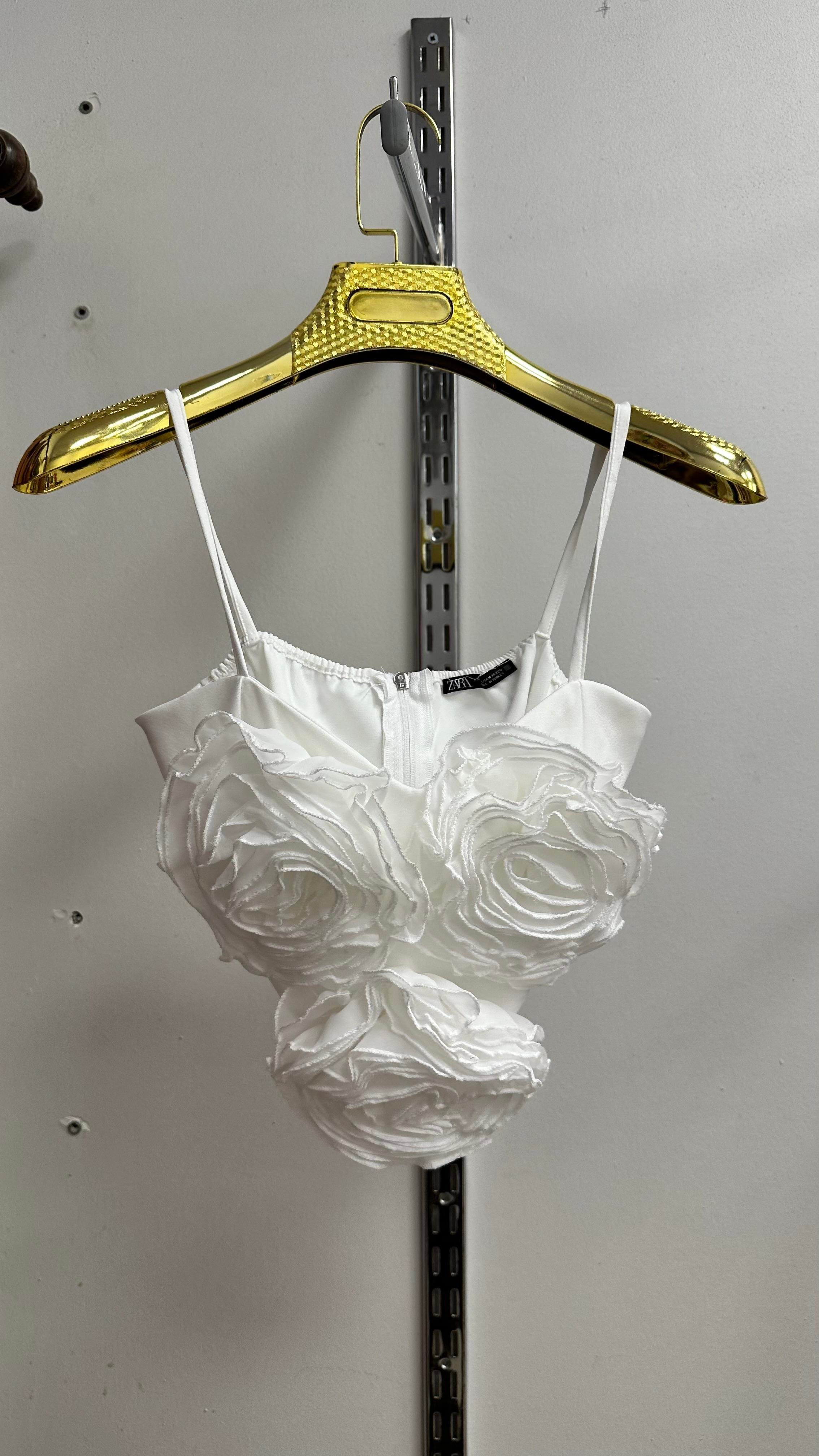 BEYAZ ROSE CROP BLUZ