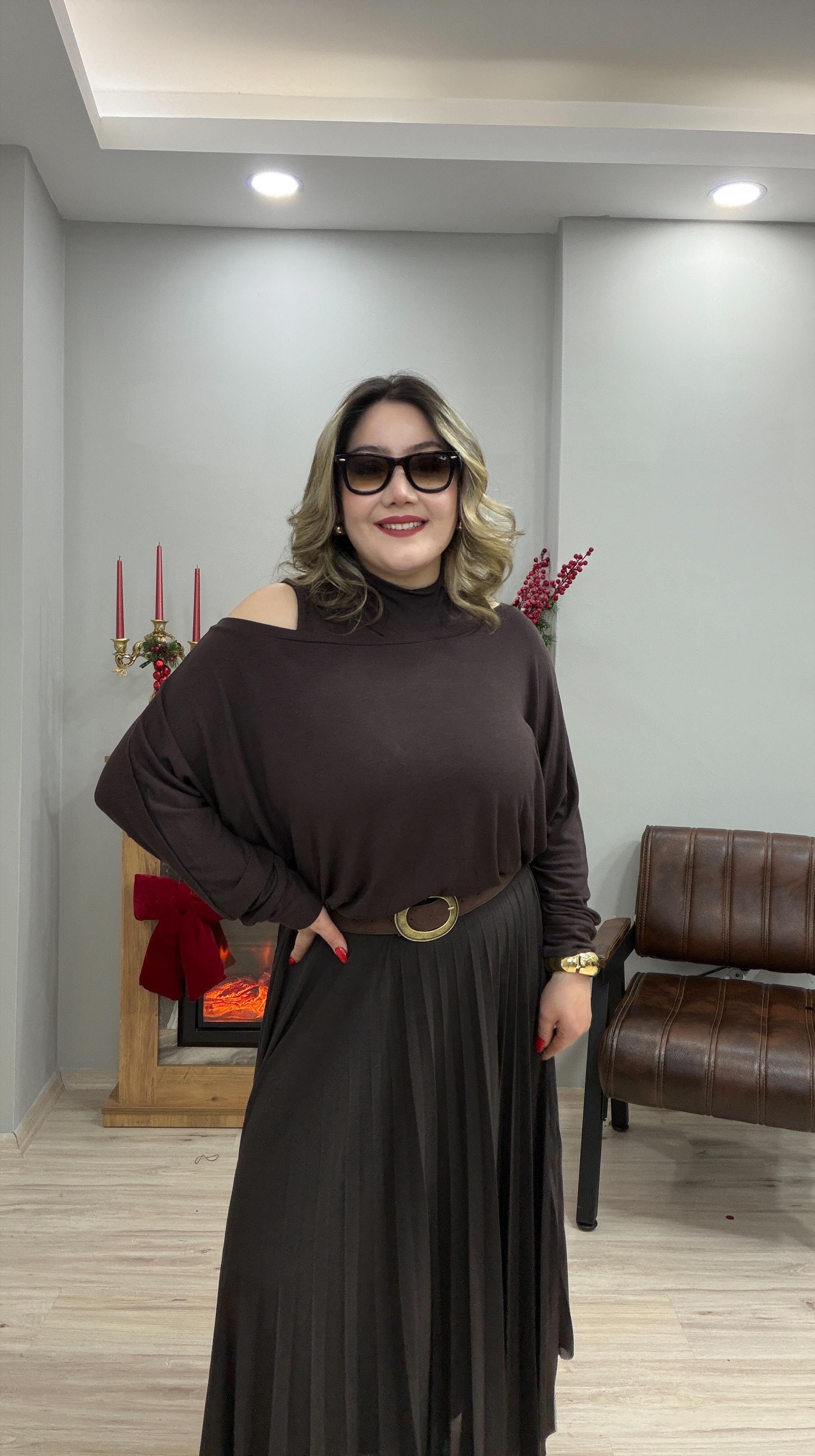 BLUZ ELBİSE TAKIM KAHVE