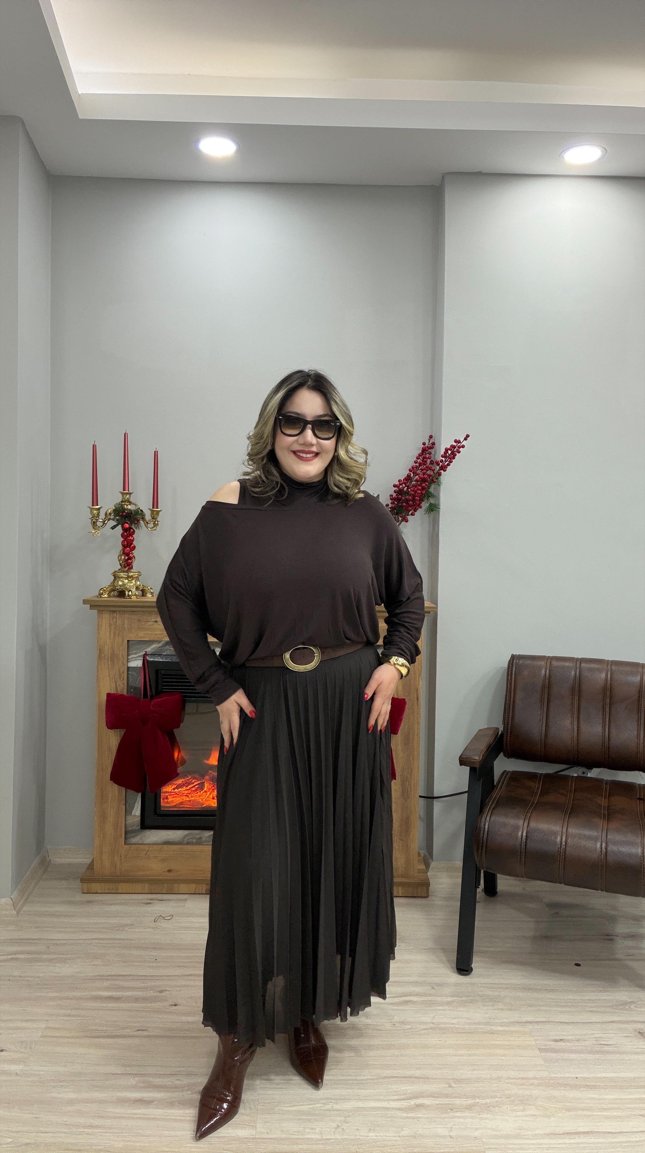 BLUZ ELBİSE TAKIM KAHVE