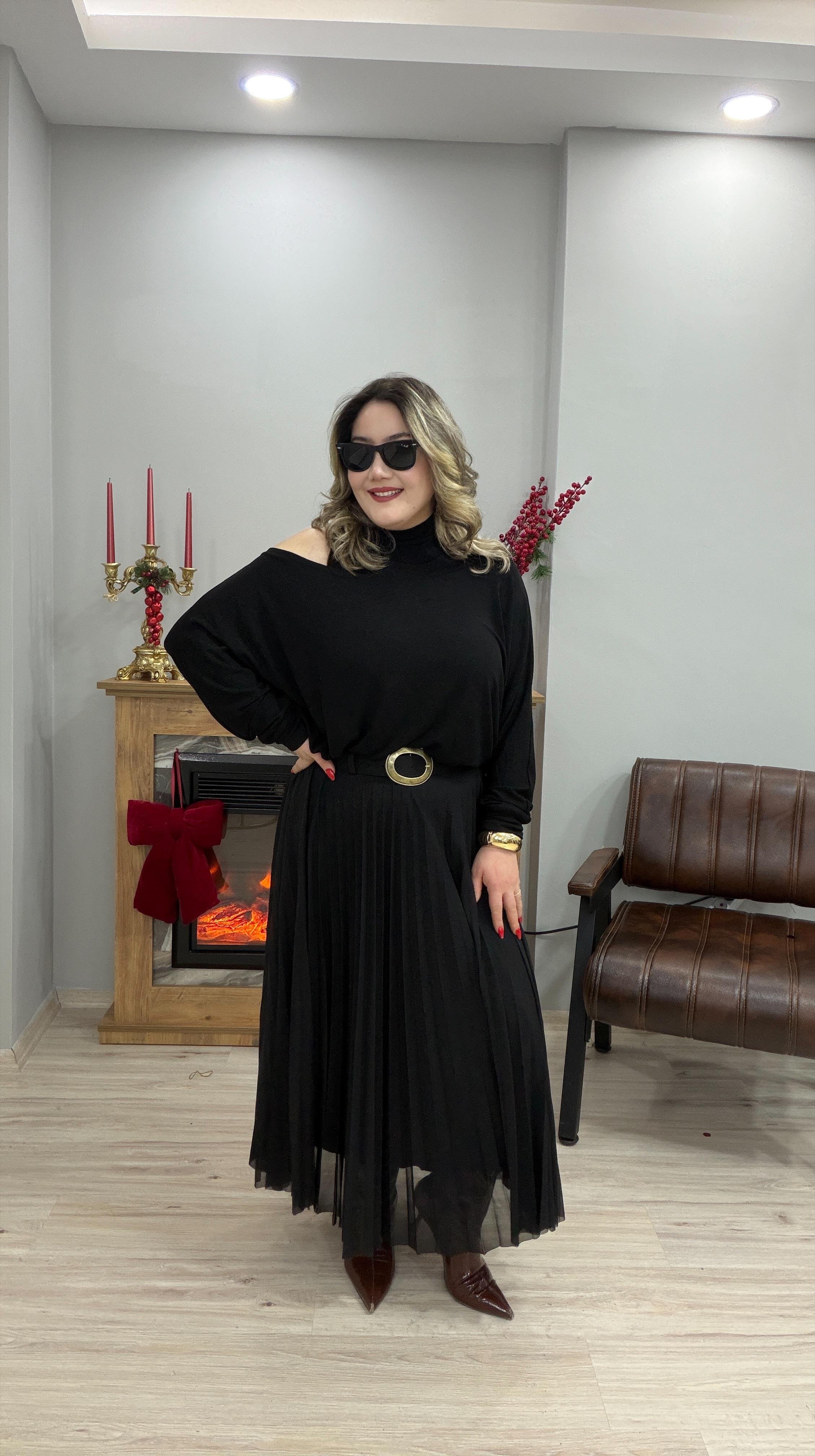 BLUZ ELBİSE TAKIM SİYAH