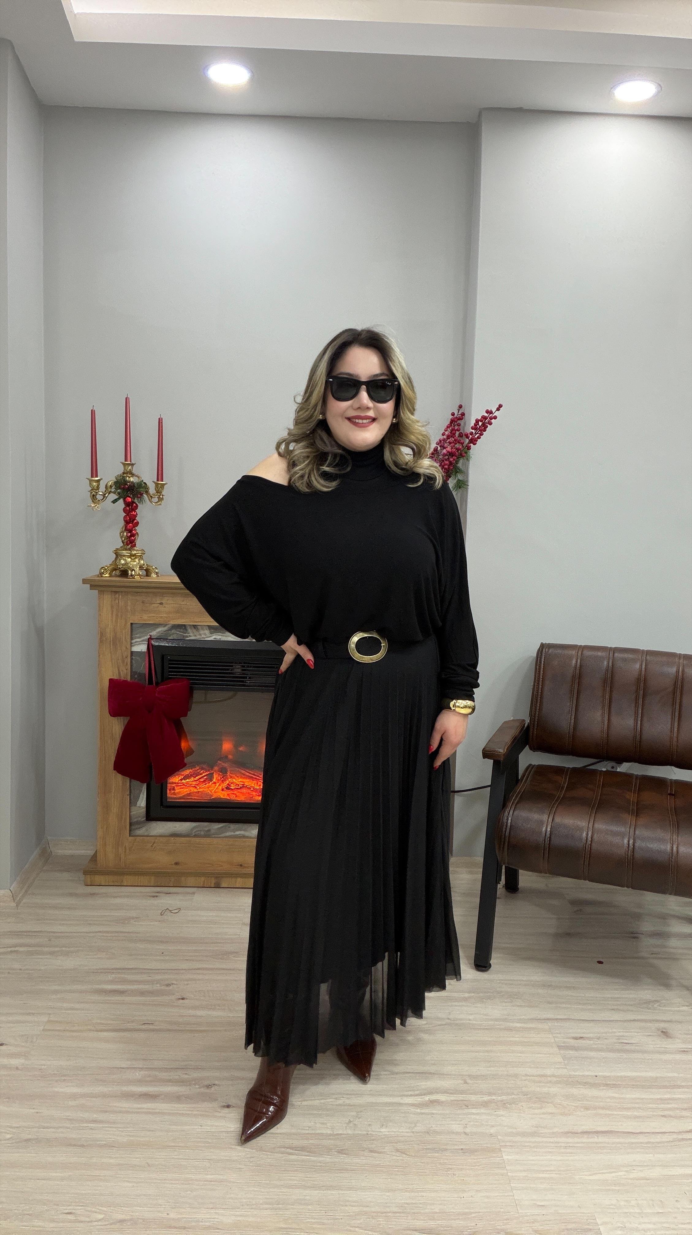 BLUZ ELBİSE TAKIM SİYAH