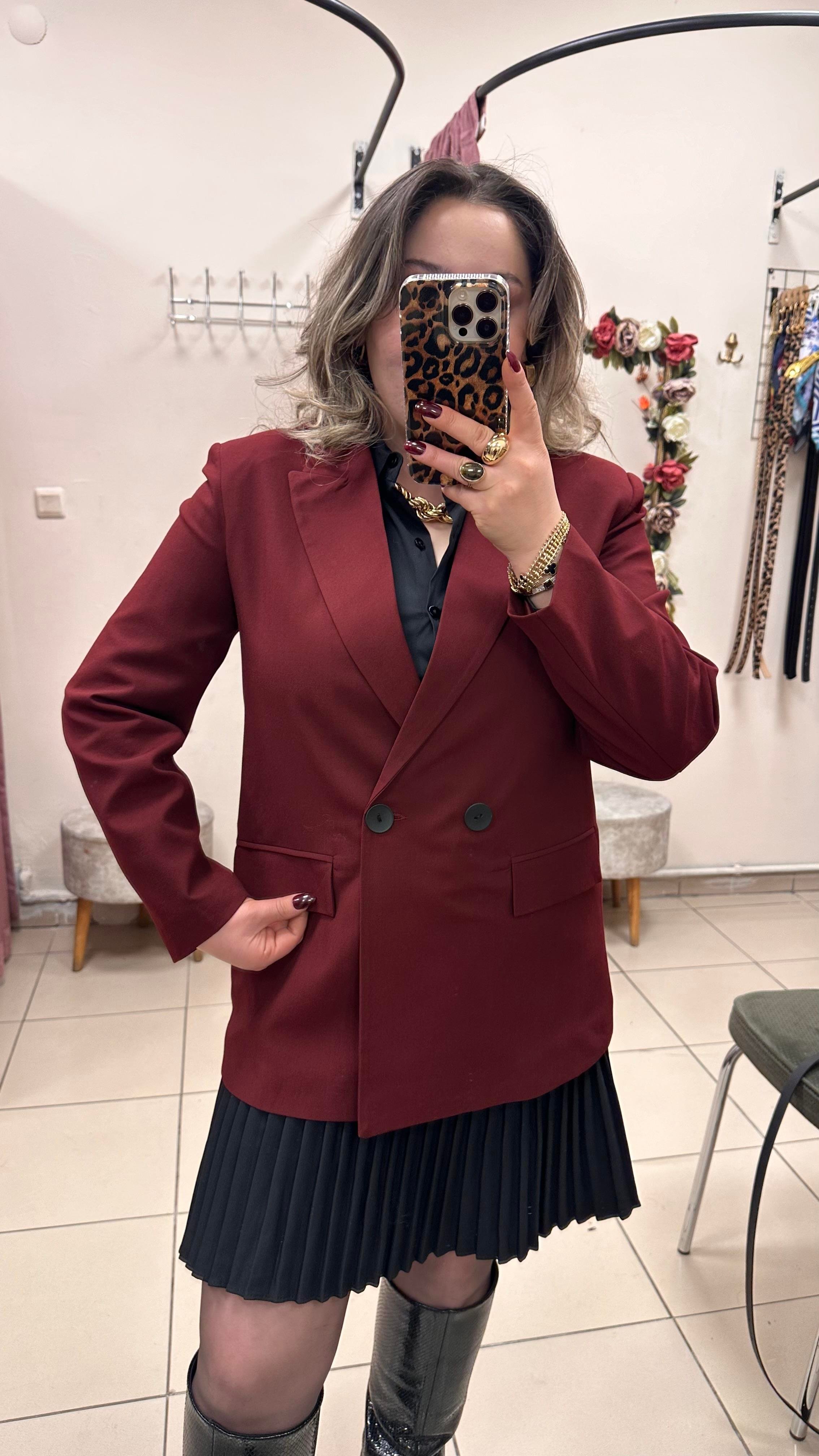 BORDO ÇİFT DÜĞMELİ BLAZER CEKET