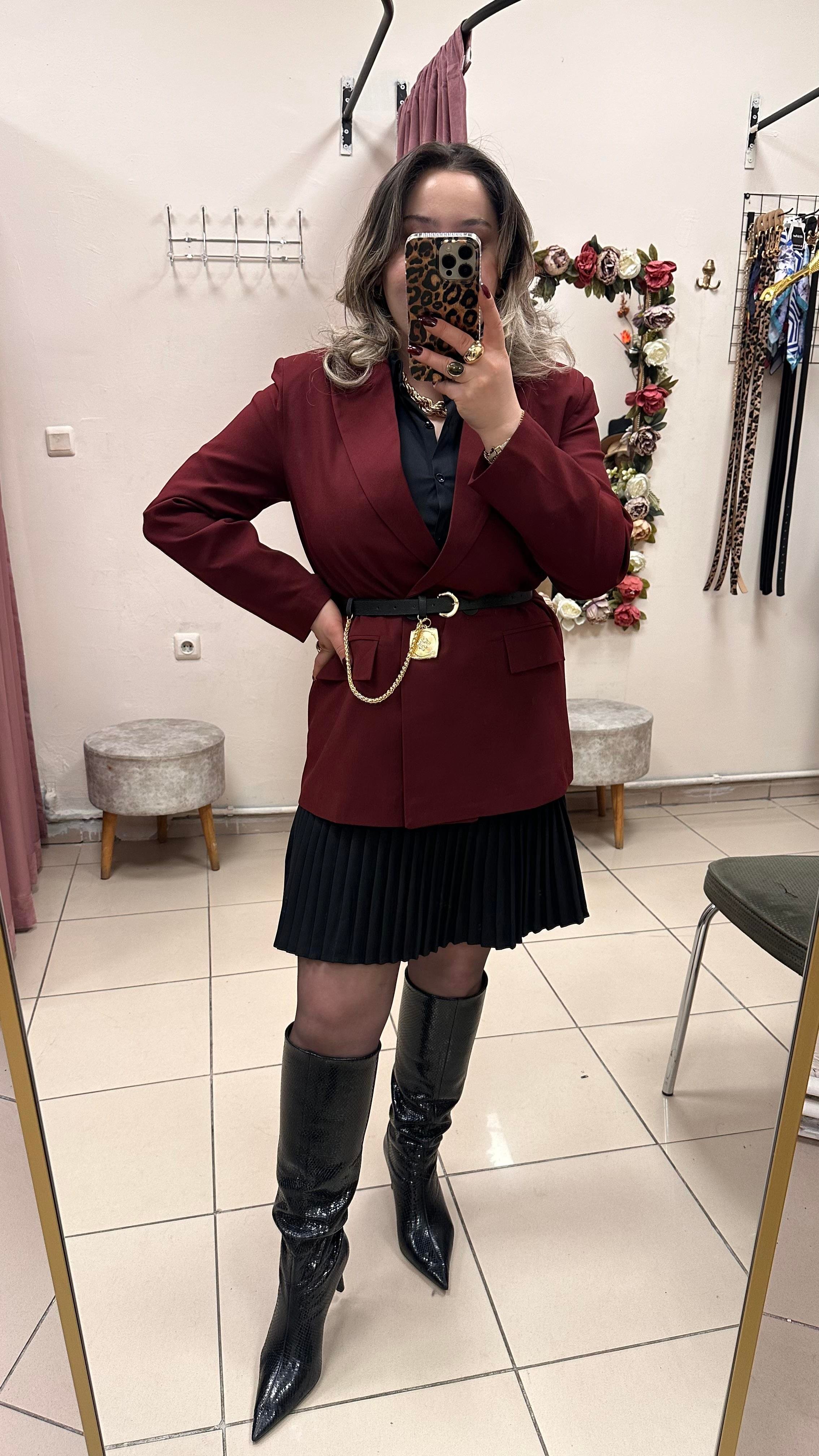 BORDO ÇİFT DÜĞMELİ BLAZER CEKET