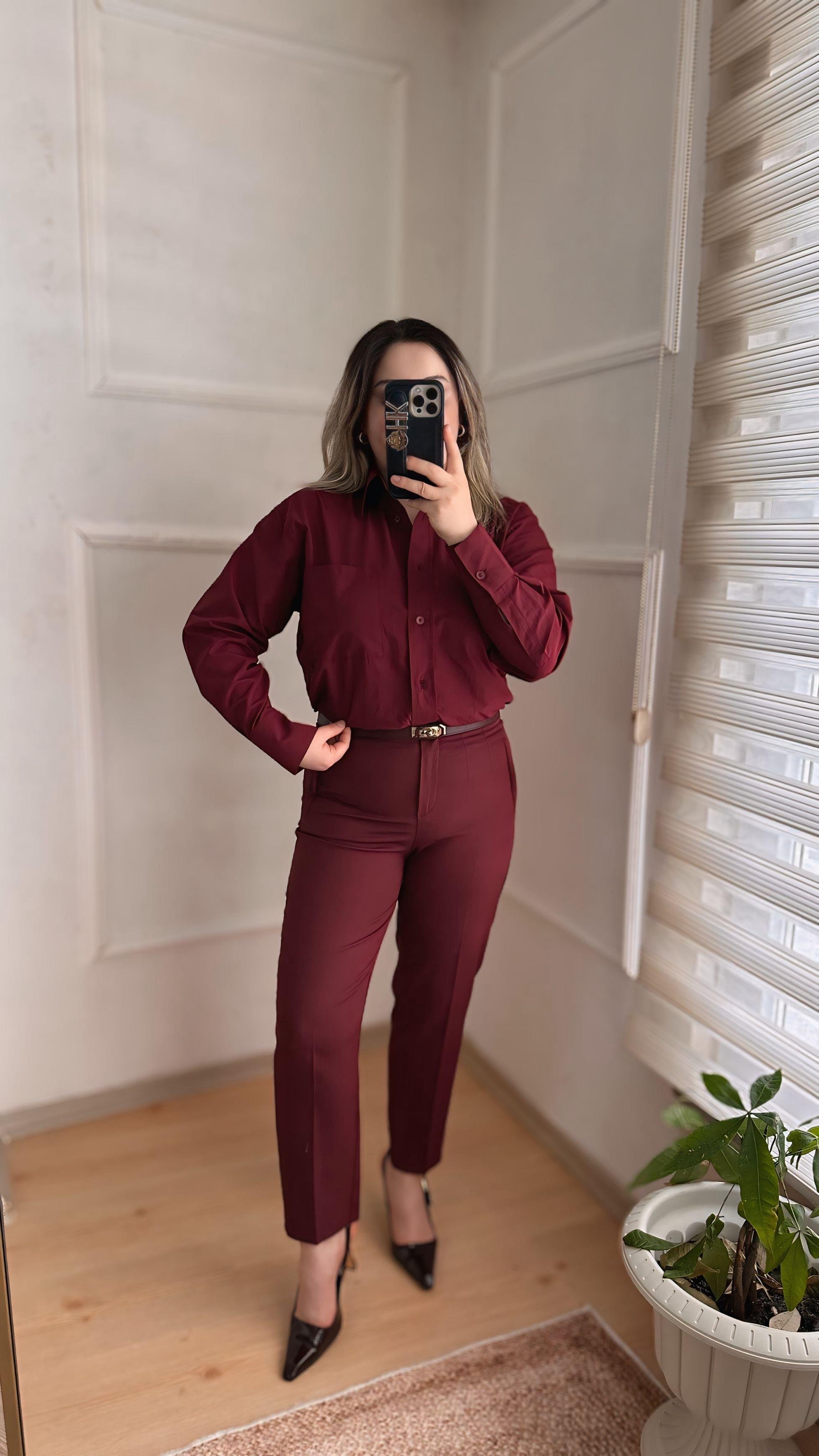Bordo filatolu kumaş pantolon