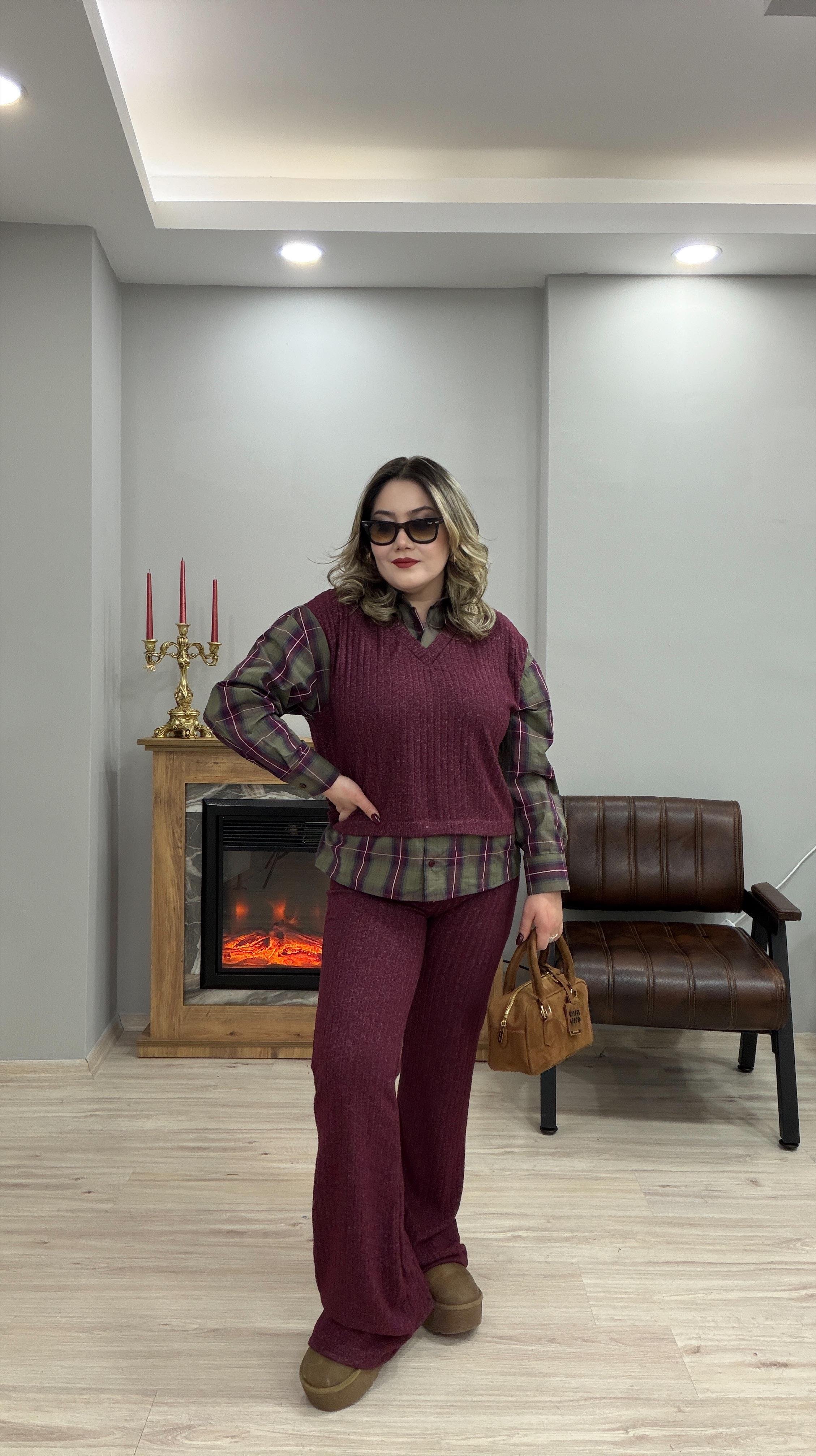 BORDO GÖMLEKLİ TRİKO TAKIM