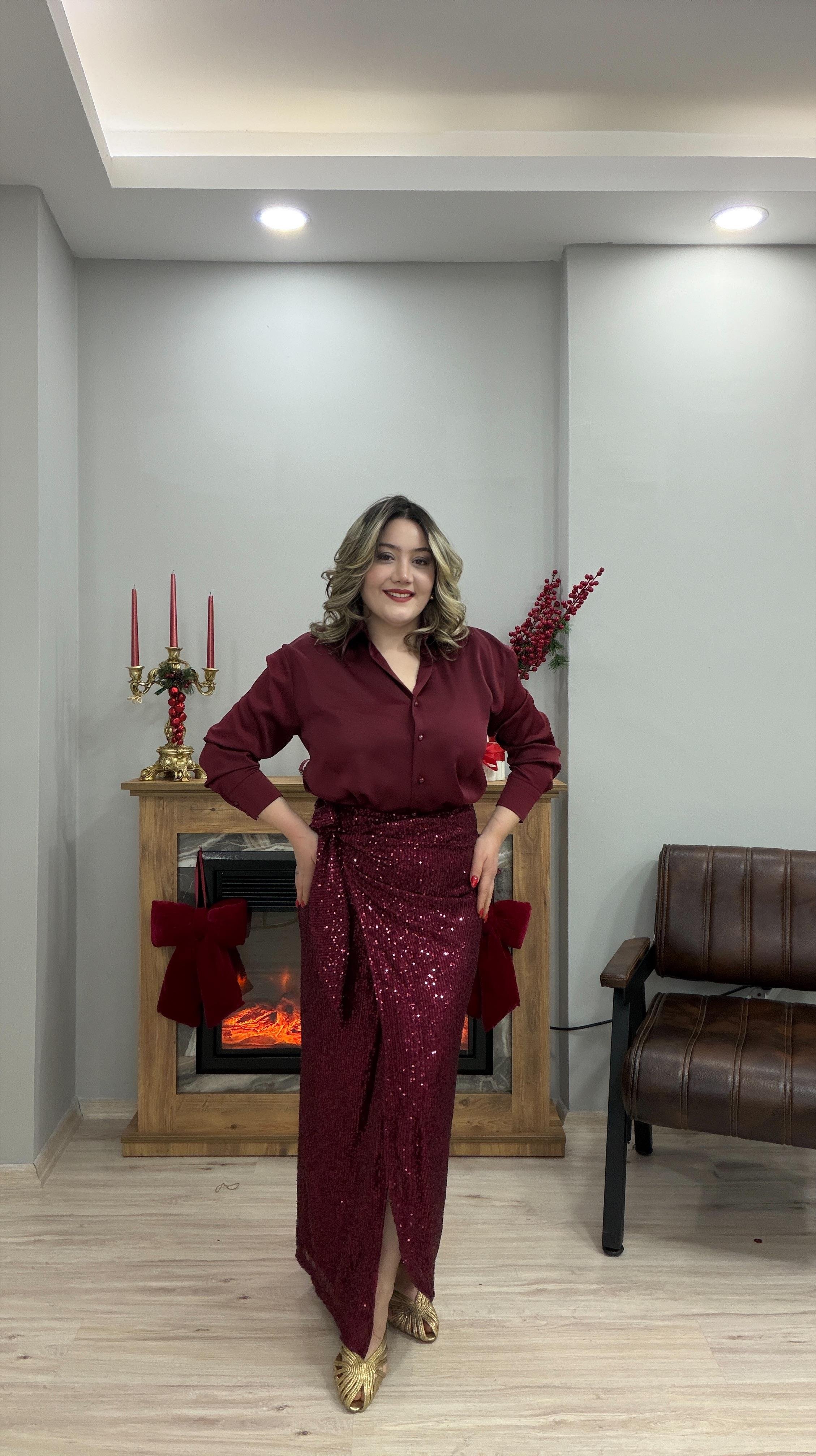 BORDO PAYETLİ ANVELOP BAĞLAMALI ETEK