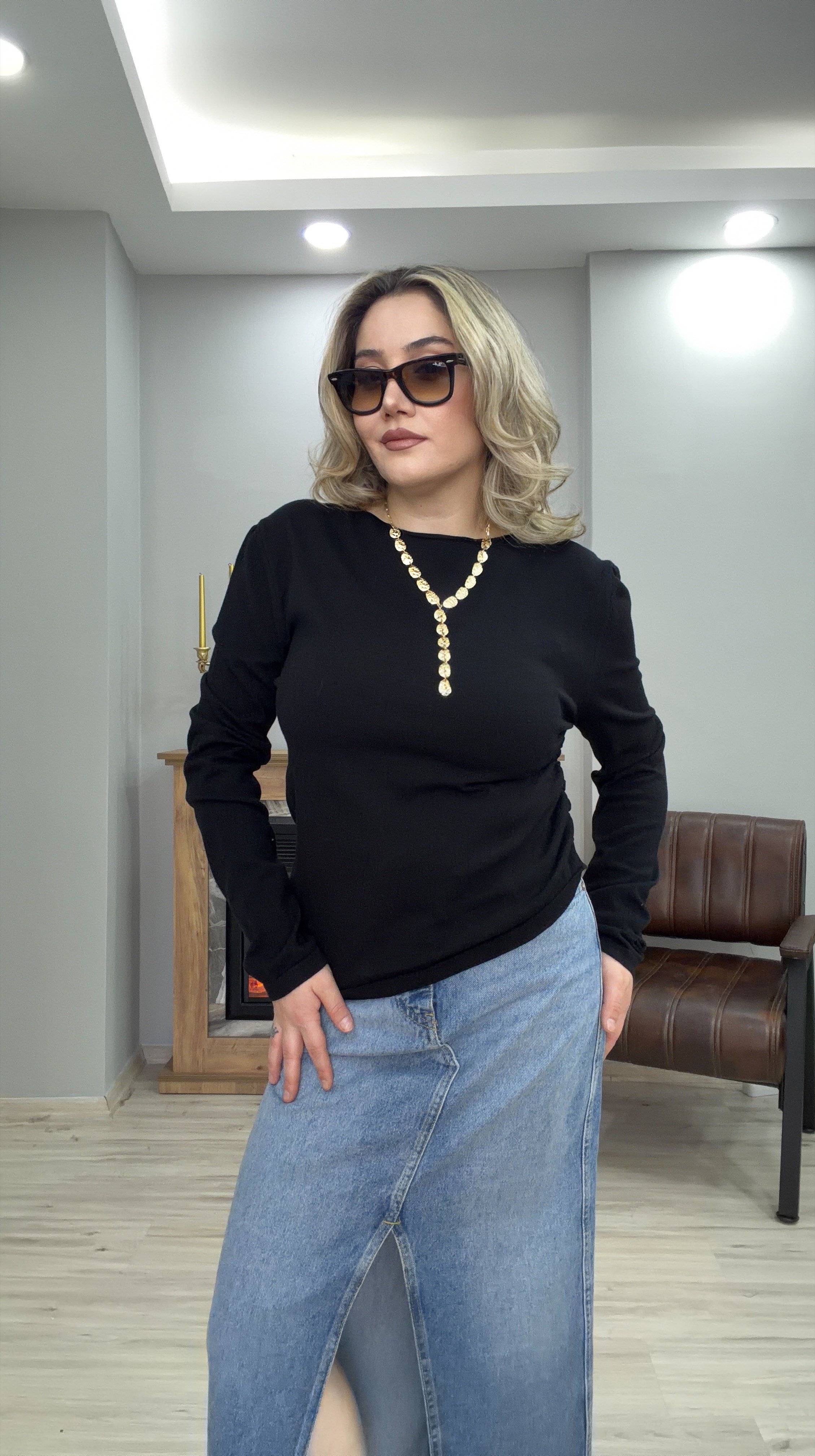 BÜZGÜLÜ TRİKO KAZAK SİYAH