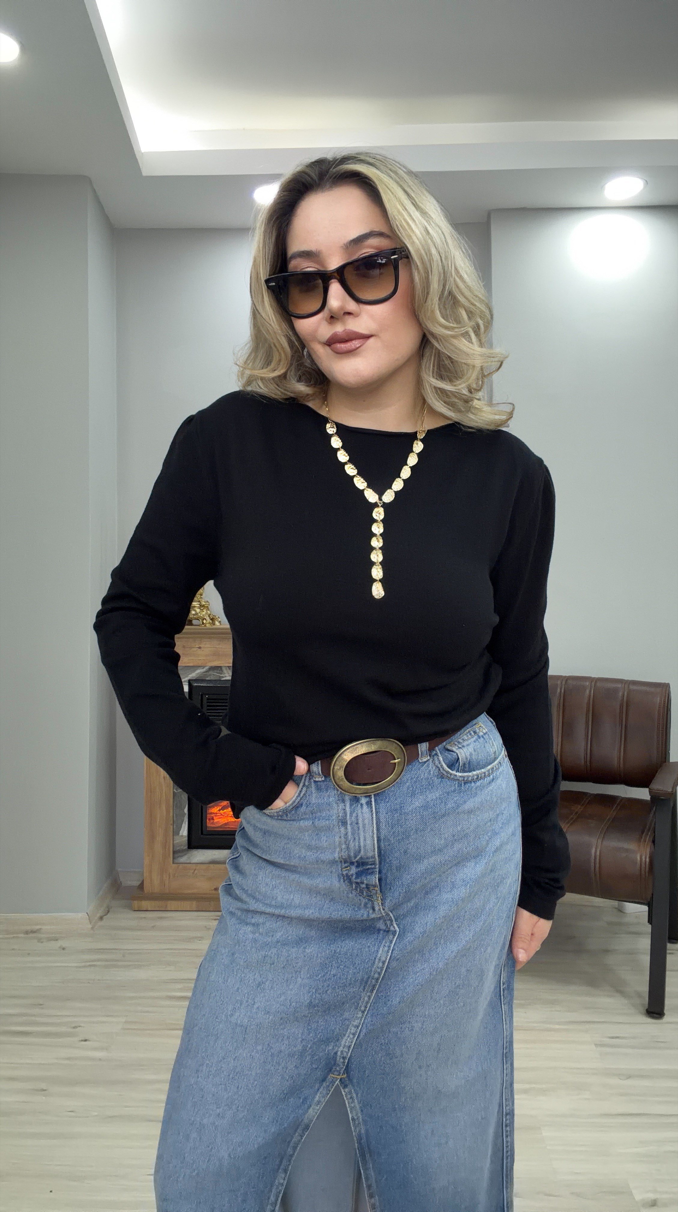 BÜZGÜLÜ TRİKO KAZAK SİYAH