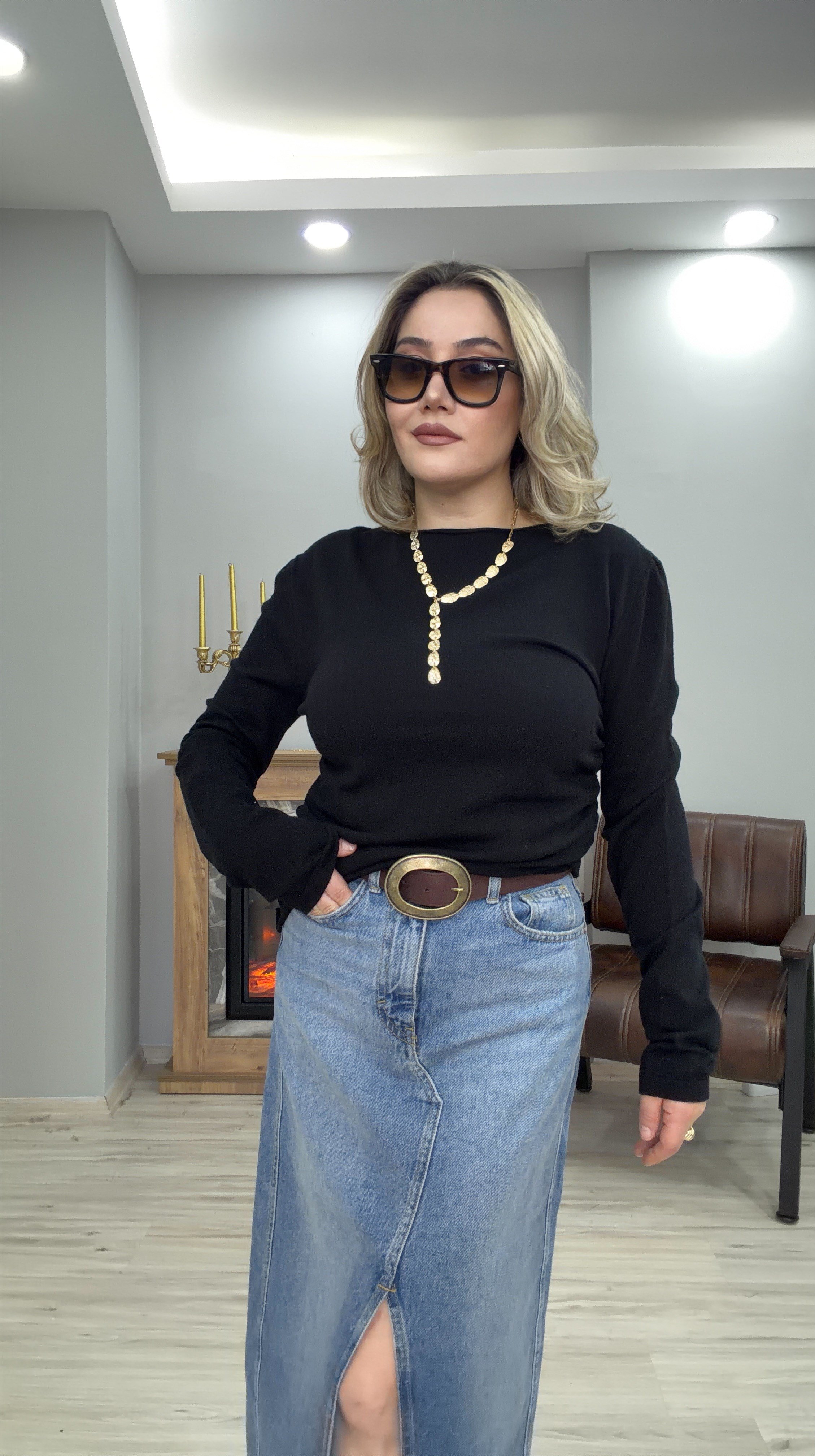 BÜZGÜLÜ TRİKO KAZAK SİYAH