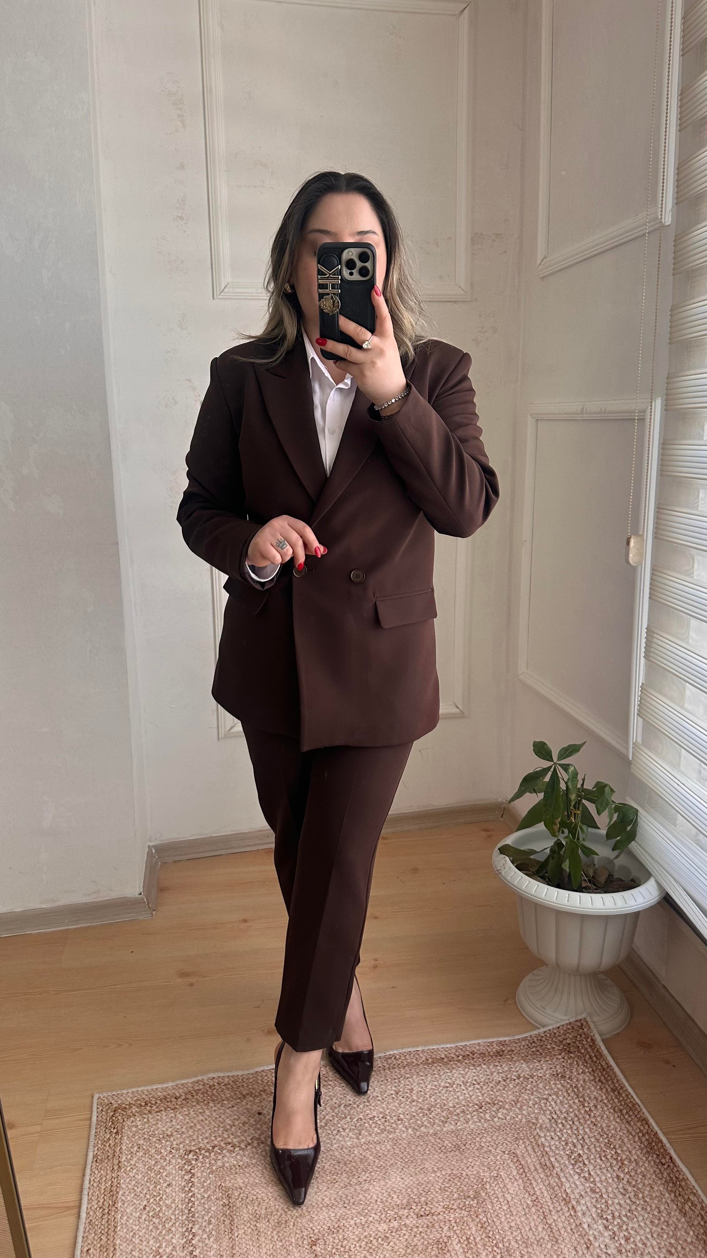CARROT PANTOLONLU BLAZER CEKET TAKIM ACI KAHVE