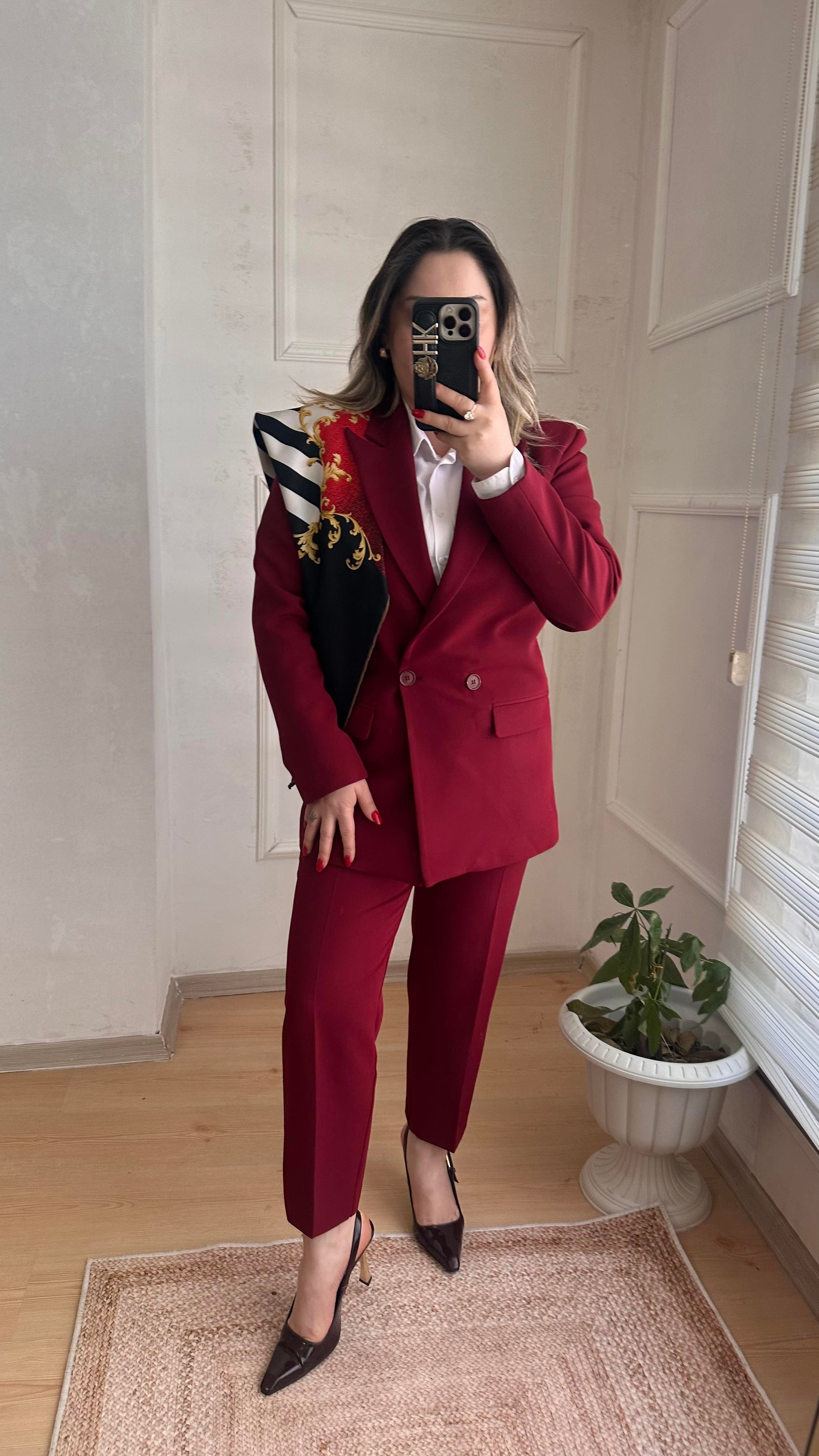 CARROT PANTOLONLU BLAZER CEKET TAKIM BORDO
