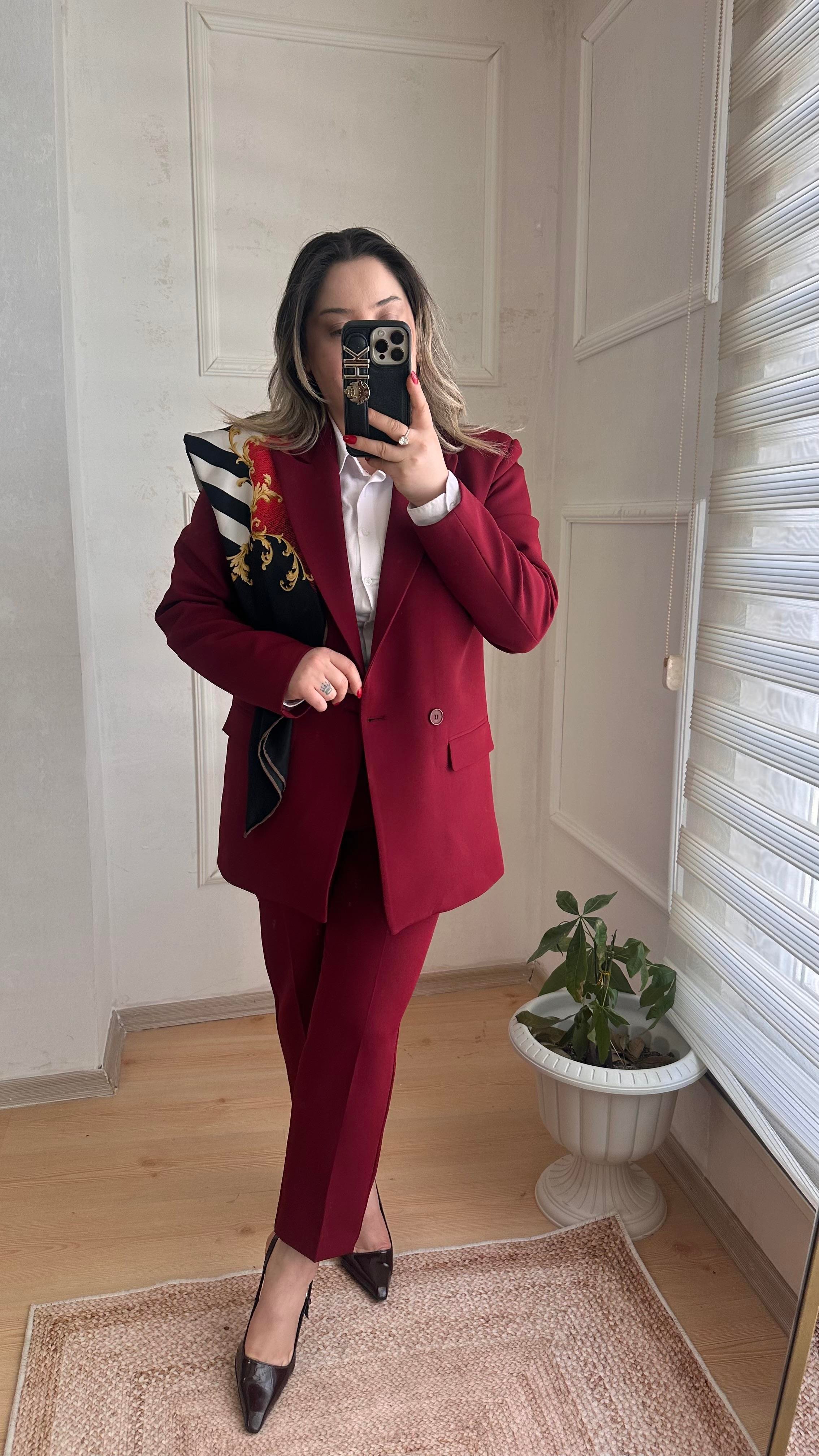 CARROT PANTOLONLU BLAZER CEKET TAKIM BORDO