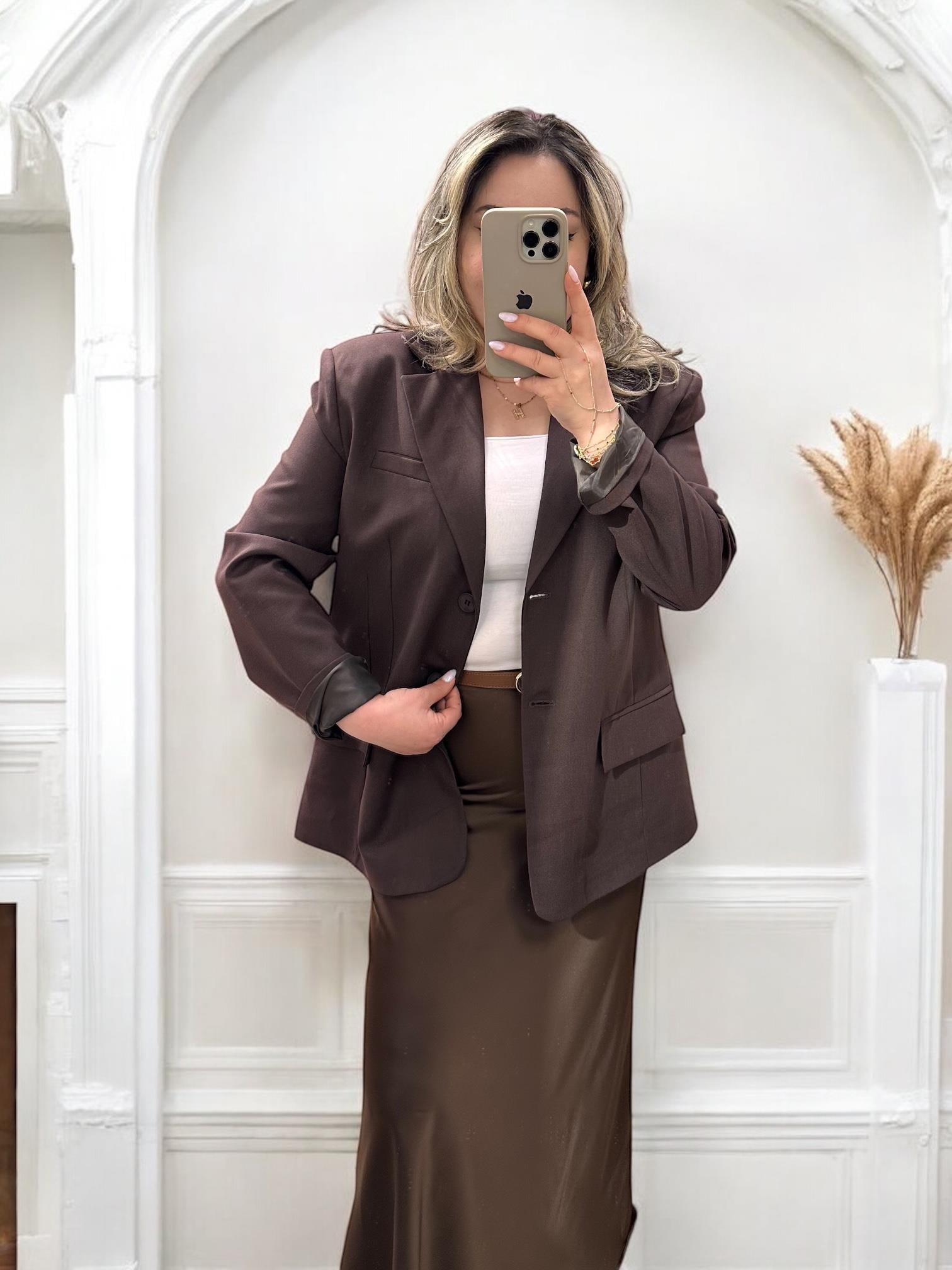 ÇİFT DÜĞMELİ OVERSİZE BLAZER CEKET ACI KAHVE