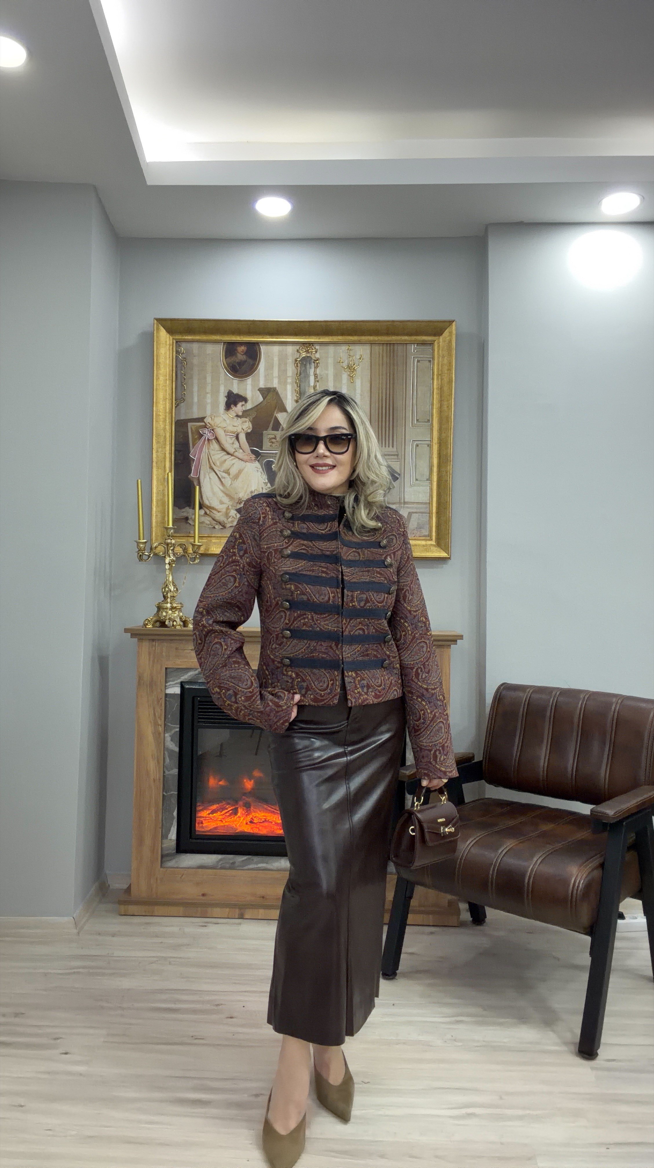 DESENLİ NAPOLYON CEKET KAHVE