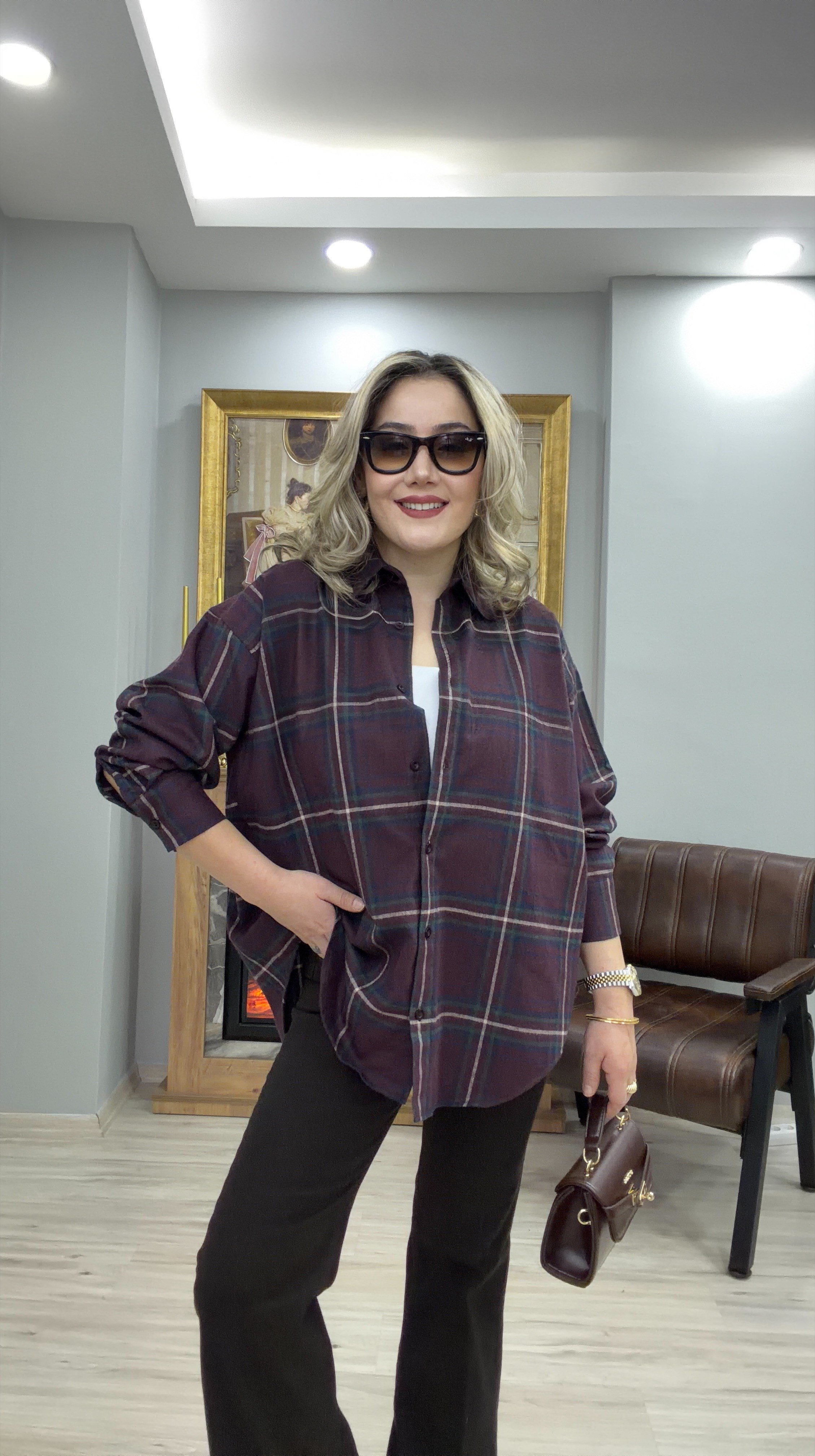 EKOSE DESEN BORDO GÖMLEK