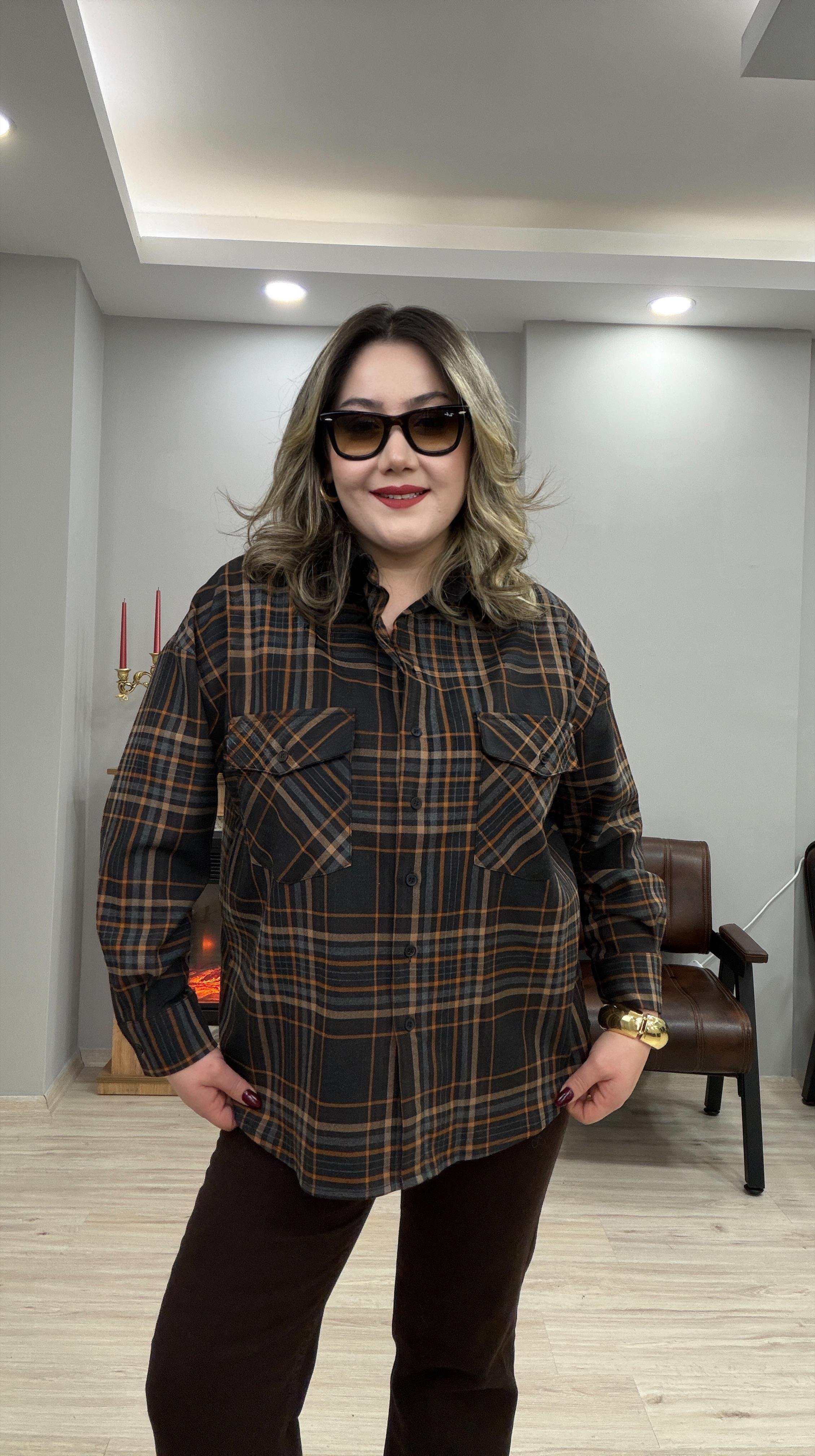 EKOSE DESEN CEPLİ KAŞE GÖMLEK KAHVE