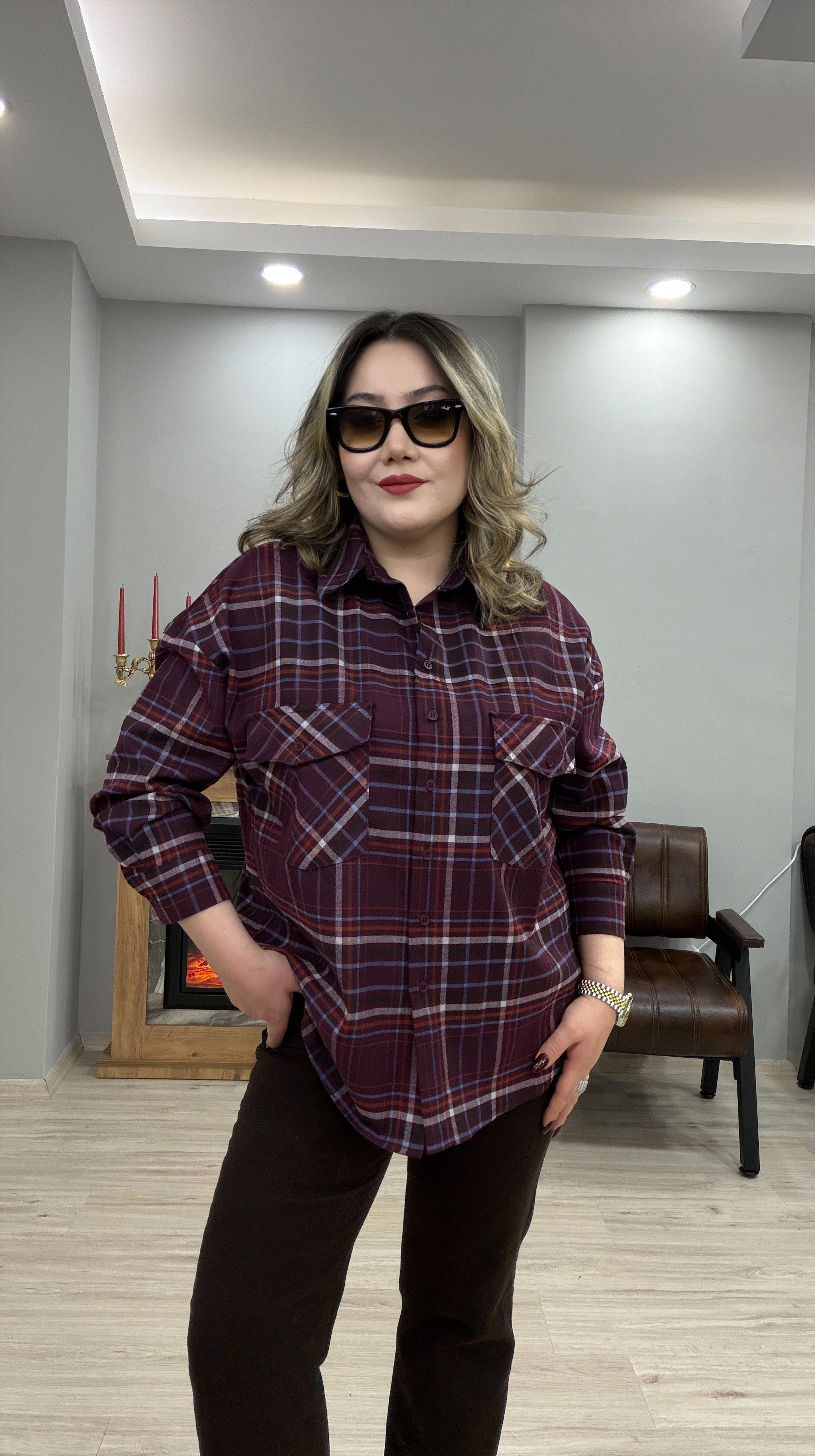 EKOSE DESEN CEPLİ KAŞE GÖMLEK  MÜRDÜM