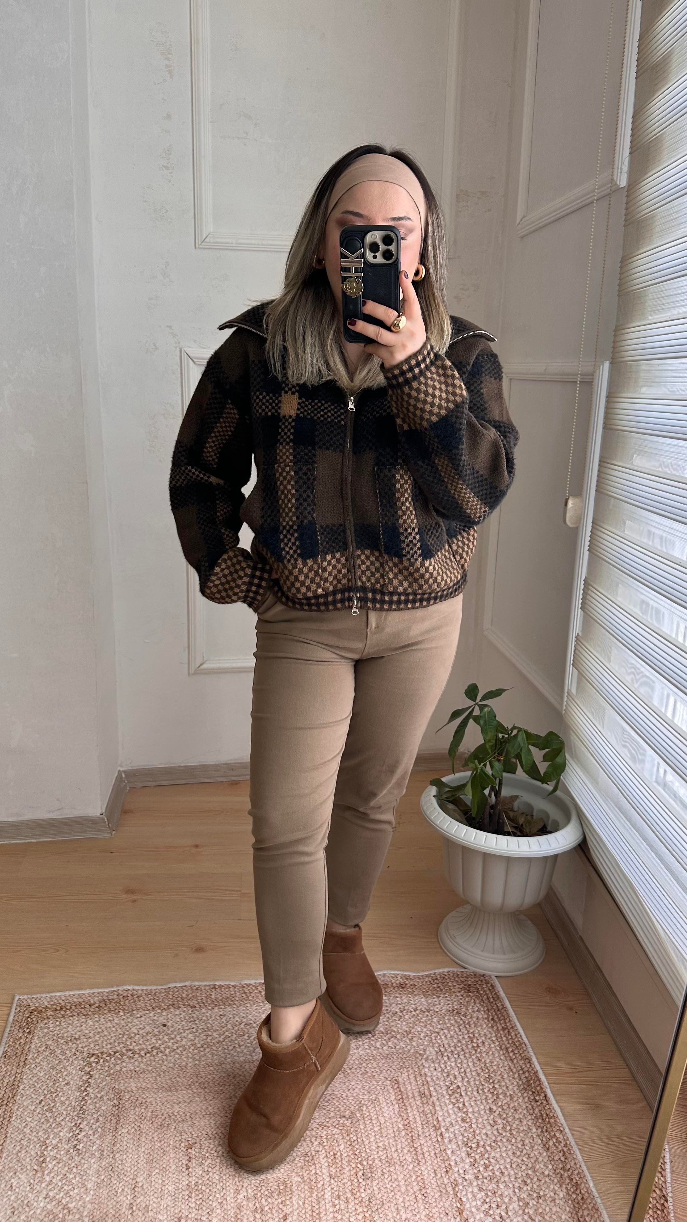 EKOSE DESEN FERMUARLI BOMBER HIRKA